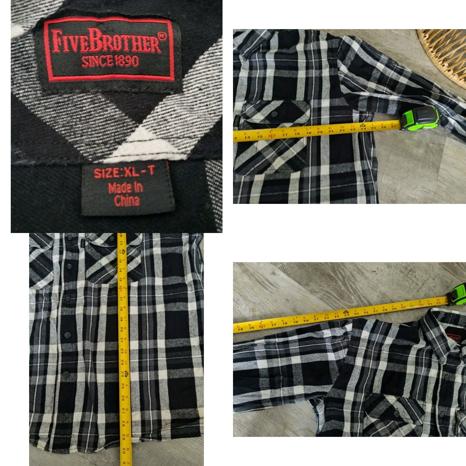 Vintage Five Brothers XLT Black Plaid Flannel Button-Up Shirt Mens Heavyweight Workwear Casual 90s Grunge Size US XL / EU 56 / 4 - 8 Thumbnail