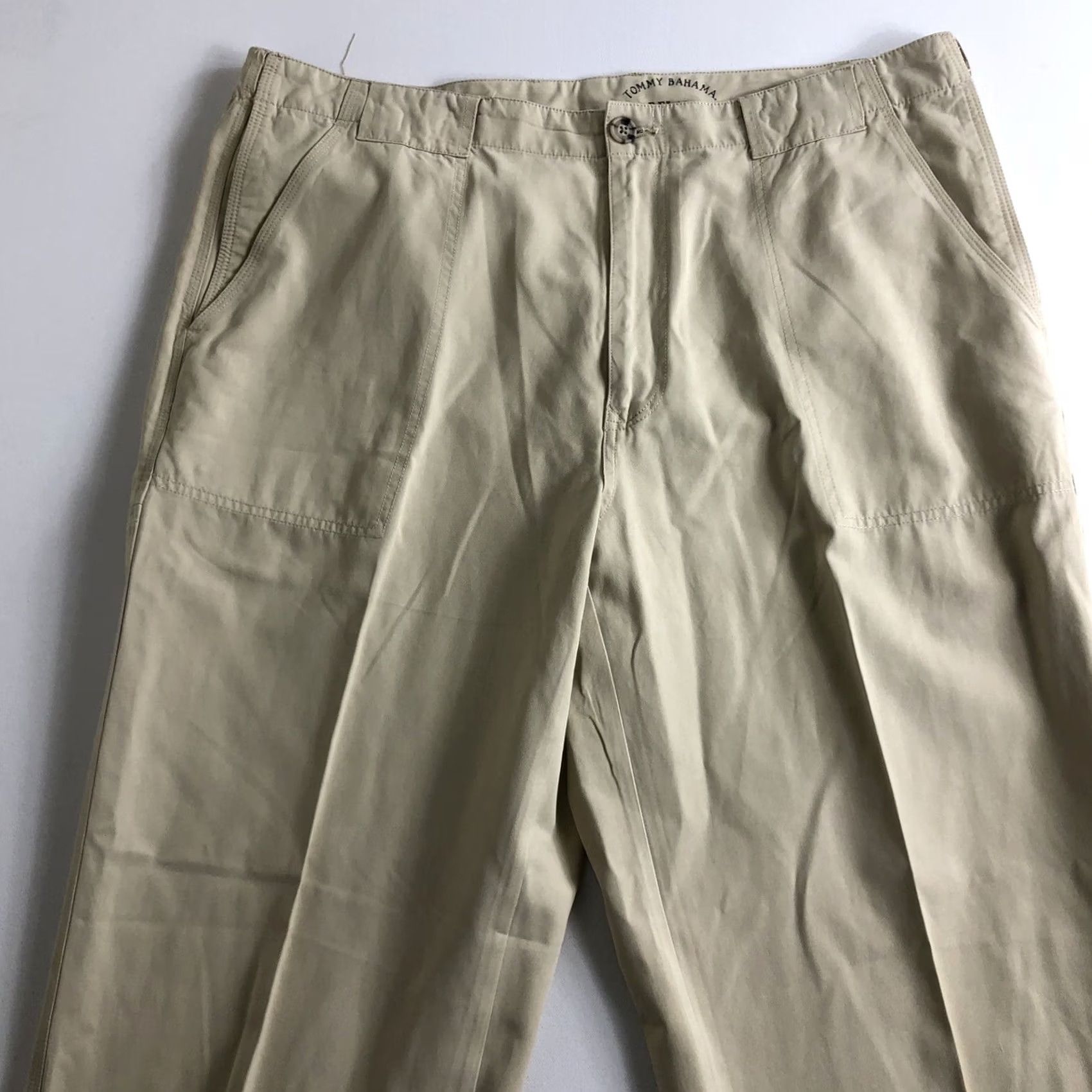 Tommy Bahama TOMMY BAHAMA RELAX Men's 40x33 Silk Blend Pants Beige 5 Pocket Casual Chino Straight Front Logo Pocket Regular Inseam 33in Size US 40 / EU 56 - 6 Thumbnail