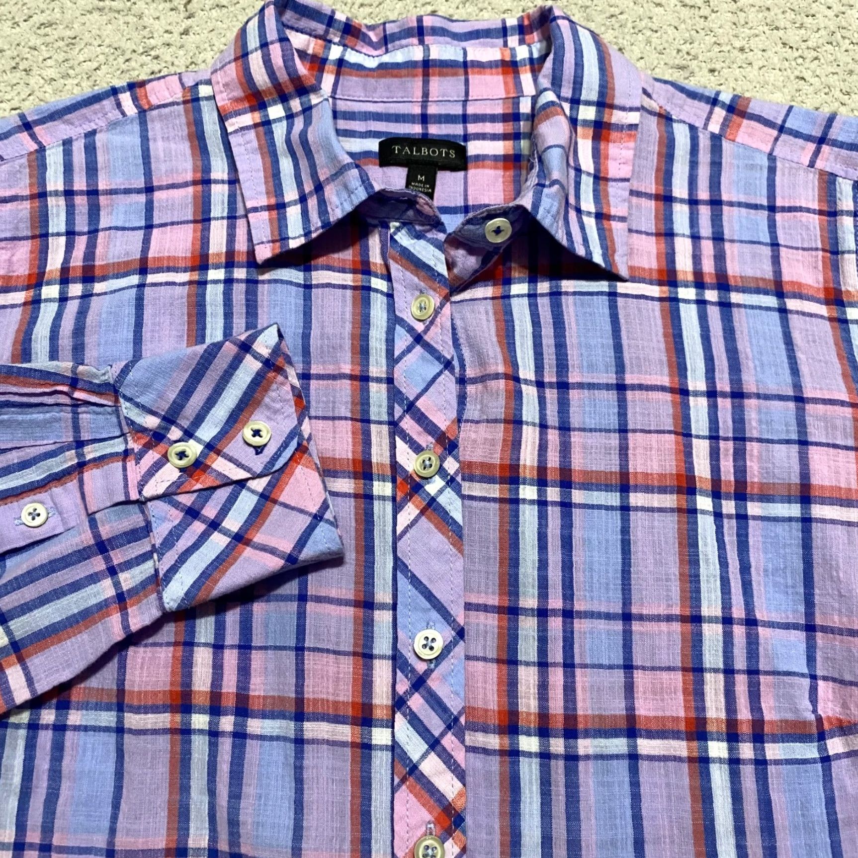 Talbots Talbots Womens Shirt M Multicolor Plaid Long Sleeve Button Up 100% Cotton Size M / US 6-8 / IT 42-44 - 5 Thumbnail