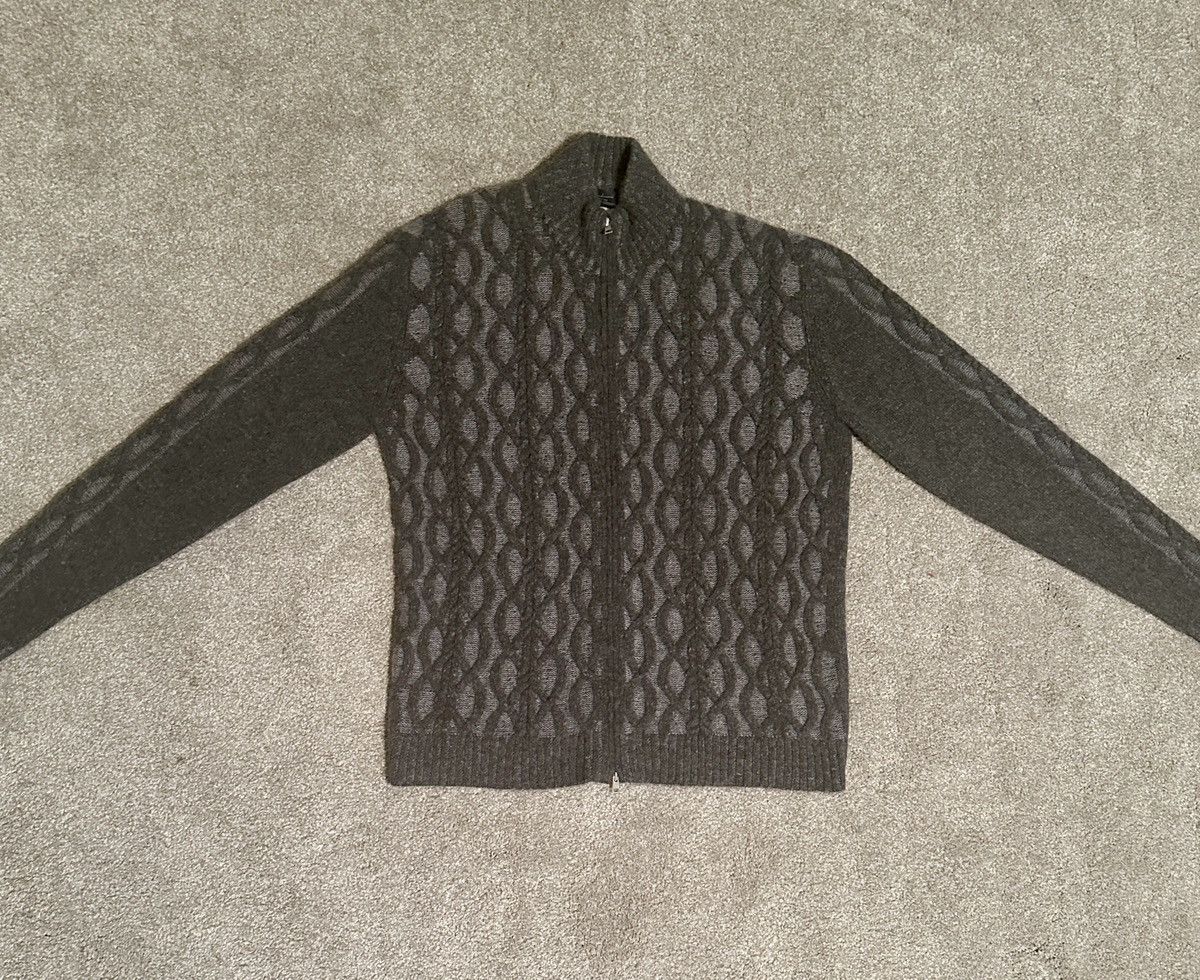 image of Bergdorf Goodman Cashmere Vanise Cable Full-Zip Sweater in Grey, Men's (Size Large)
