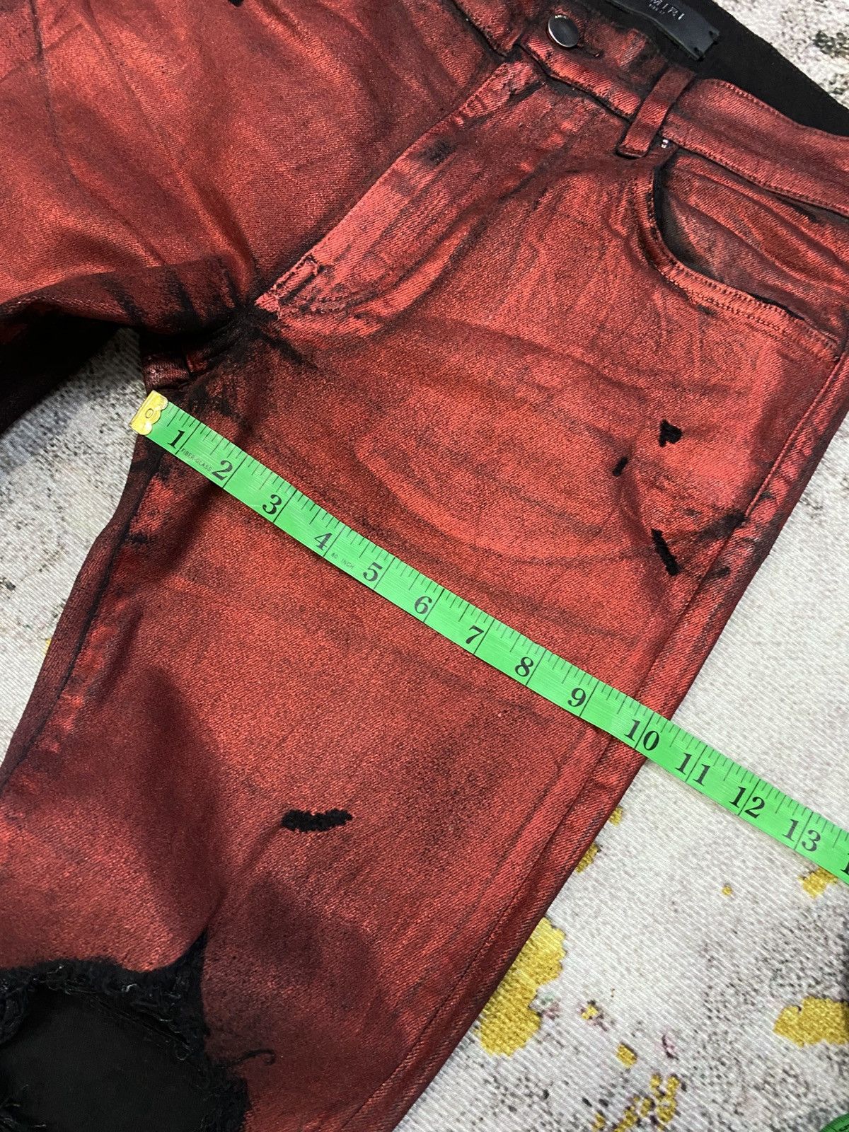 Amiri Amiri Knee Hole Red Waxed Denim Jeans Size US 31 - 23 Thumbnail