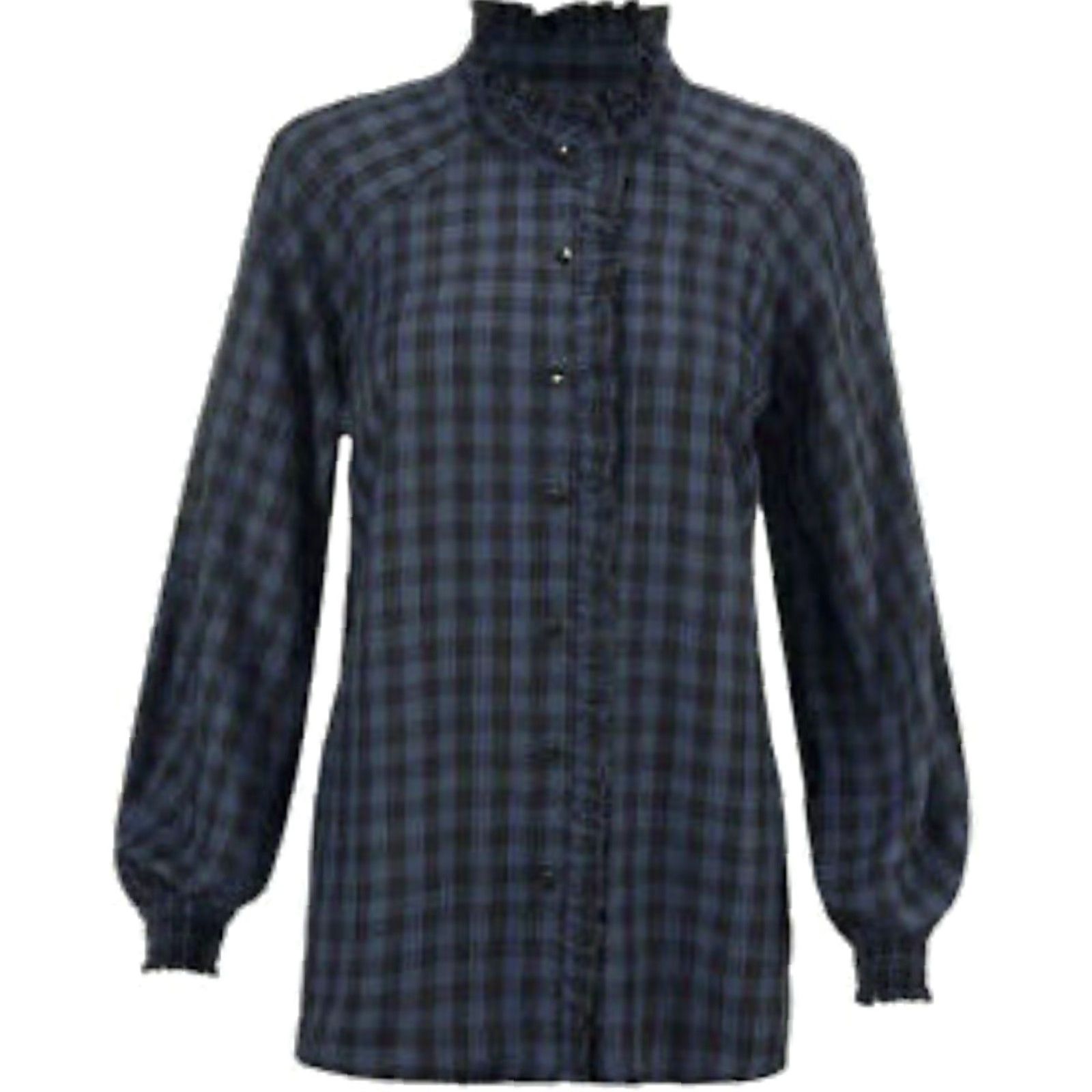Vintage Cabi Aberdeen Blue Black Plaid Buffalo Check Ruffle Blouse Top S Shirt Womens Small Size S / US 4 / IT 40 - 2 Thumbnail