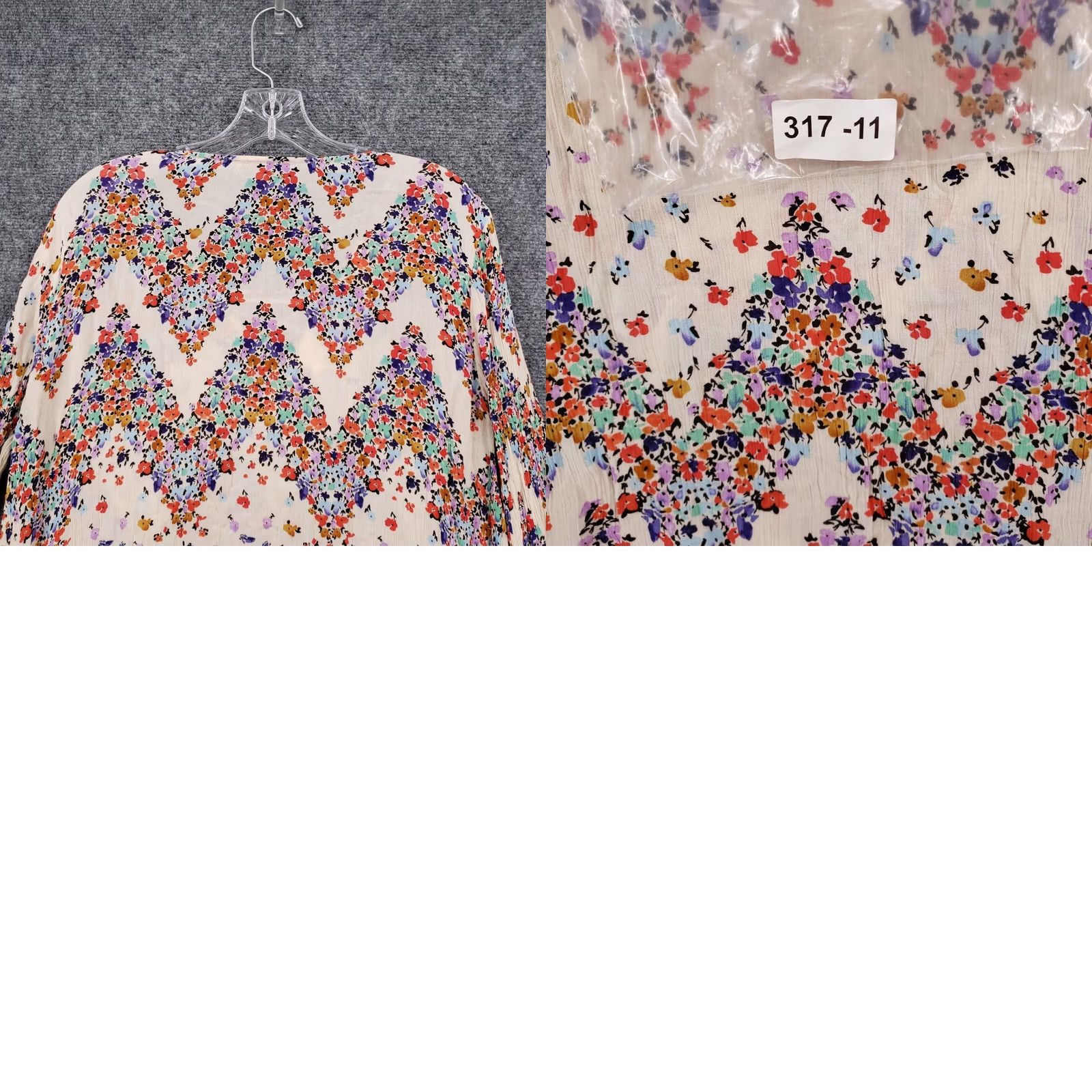 Vintage Democracy Blouse Shirt Womens XL Beige Floral Ditsy V-Neck Beaded Crochet Boho Cottagecore Size XL / US 12-14 / IT 48-50 - 9 Thumbnail