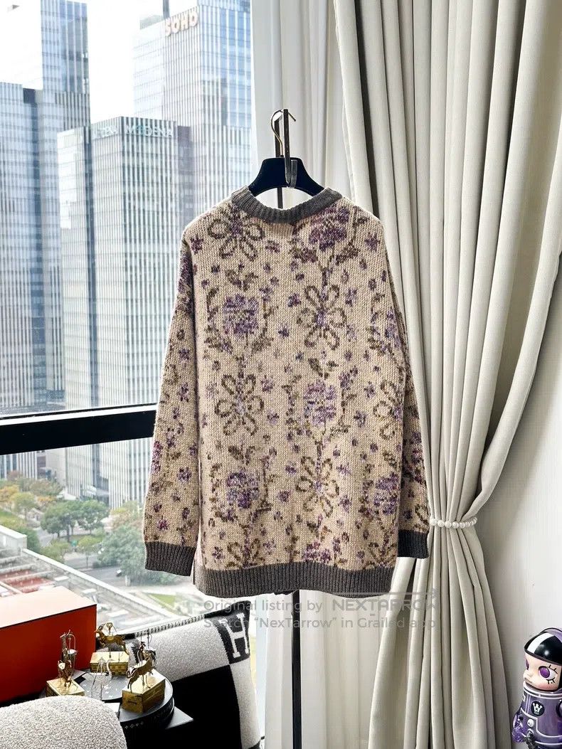 Chanel Chanel 22K khaki floral knitted round-neck long-sleeved ca Size XS / US 0-2 / IT 36-38 - 3 Thumbnail