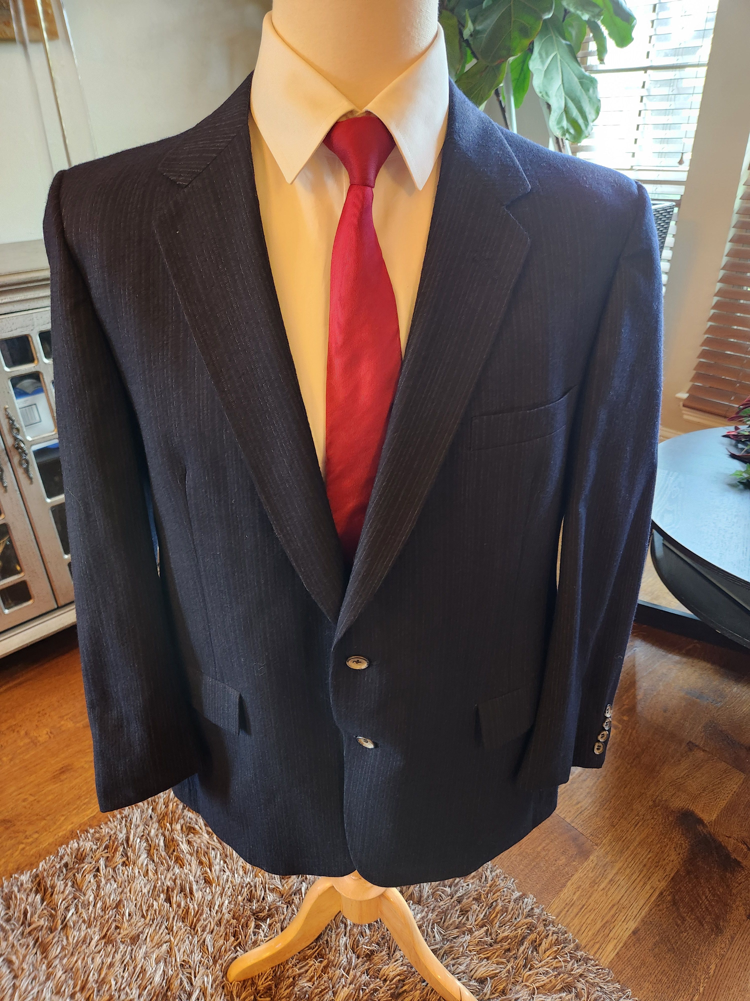 Dior Vintage 70's Men's 100% Wool Blue Pinstriped Blazer Size 42R - 1 Thumbnail