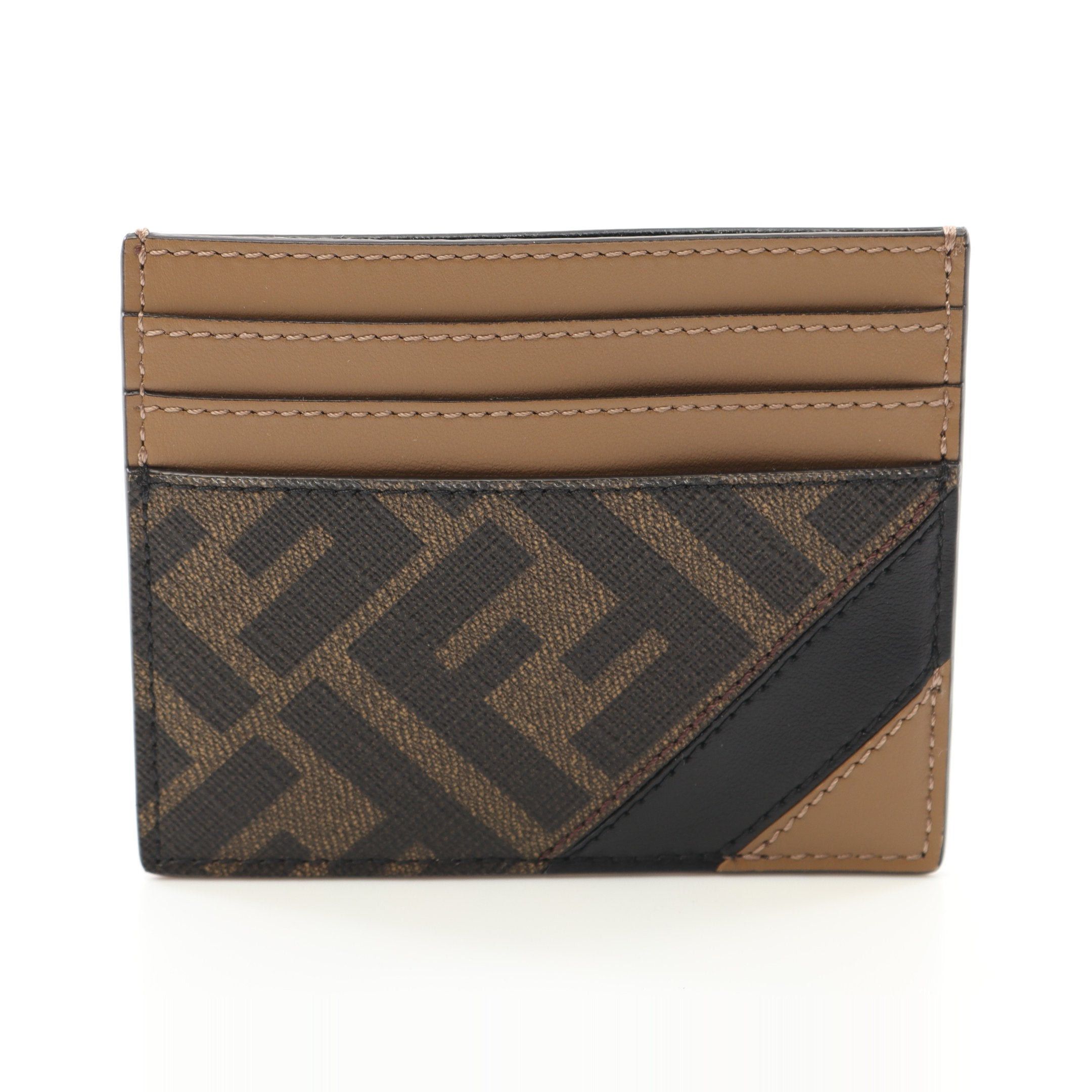 Fendi Zucca Card Case Leather Brown Black