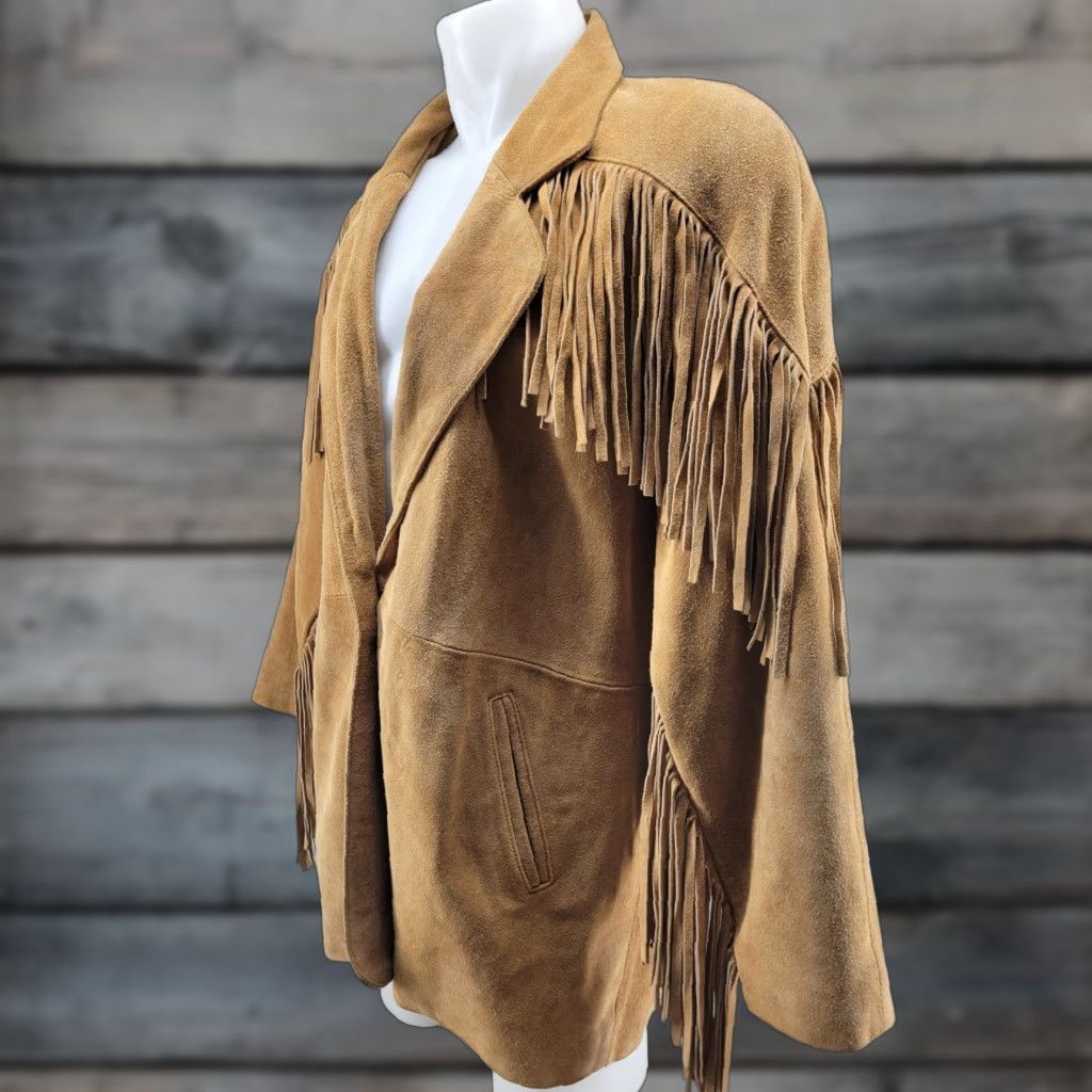 Vintage VINTAGE Niki Genuine Leather Brown Fringe Jacket Women L Shoulder Pads Leather Size L / US 10 / IT 46 - 1 Thumbnail