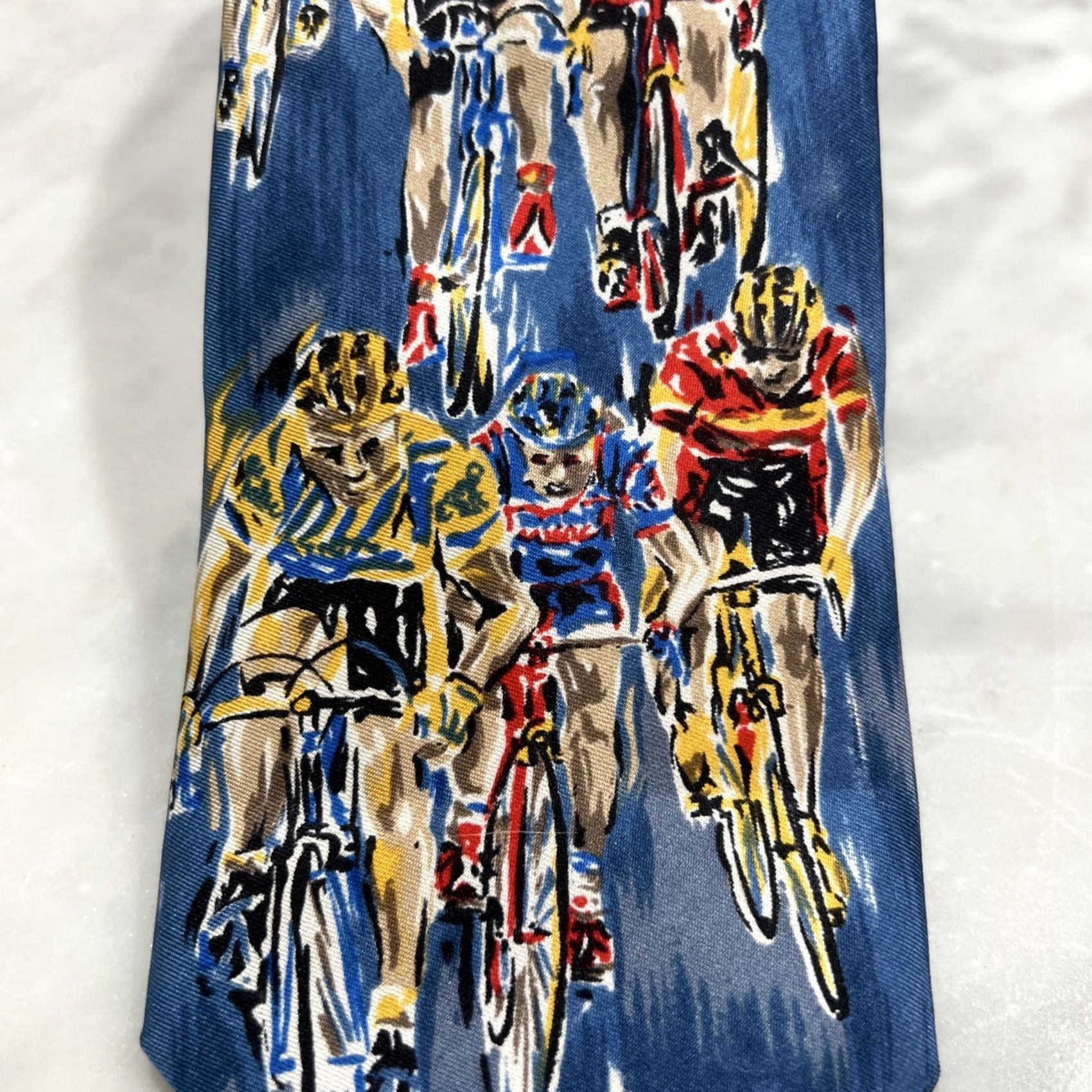 Lands' End Lands' End 100% Silk Men’s Necktie Cyclists Racing Theme 3 5/8x60 Made USA Blue Tie Mens Silk Neckwear Long 60" (3 5/8") Size ONE SIZE - 2 Thumbnail