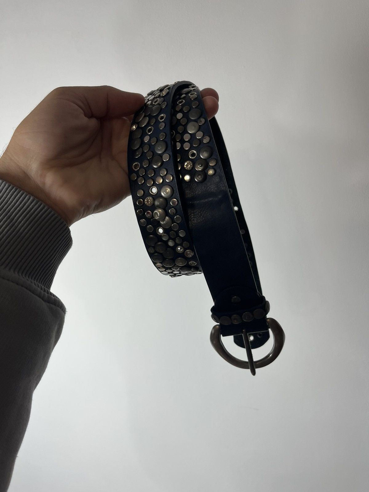 Other Avant-Garde Blue Leather Belt with Silver Studs Unisex Size ONE SIZE - 6 Thumbnail