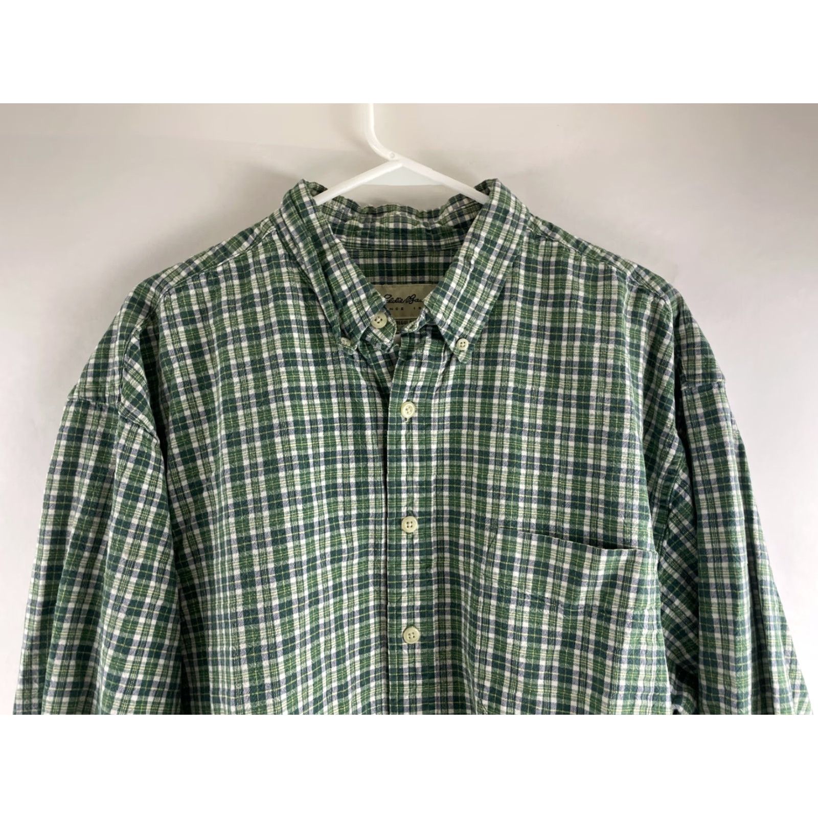 Eddie Bauer Eddie Bauer Shirt Men's Large Blue Green White Plaid Button Down Button-Up Long Sleeve Ox, Regular Fit, Cotton, Classic Theme, Mens Size US XL / EU 56 / 4 - 3 Thumbnail
