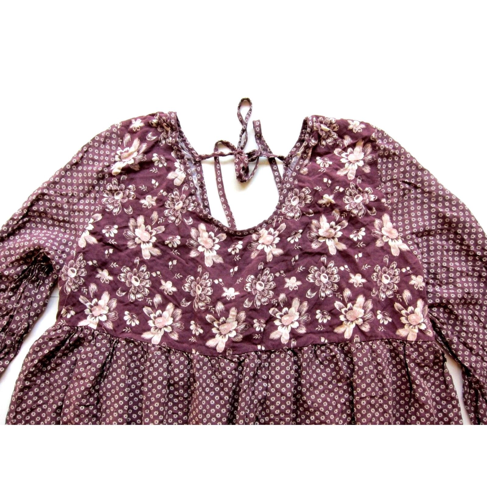 Vintage Tokyo Darling 100% Rayon Purple White Floral Long Sleeve Smock Tunic Dress XL Size XL / US 12-14 / IT 48-50 - 4 Thumbnail