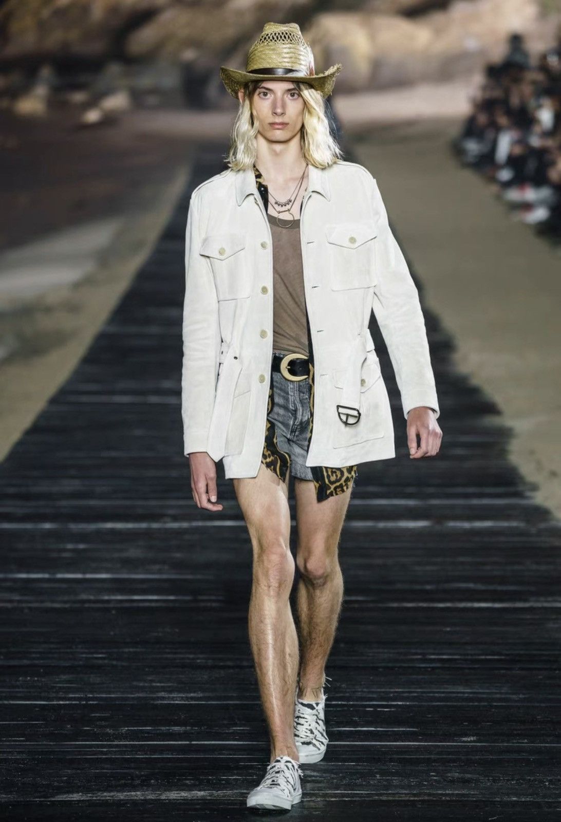 Saint Laurent Paris SLP) 20SS Runway Off-White Distressed Suede Safari Jacket Size US M / EU 48-50 / 2 - 8 Thumbnail