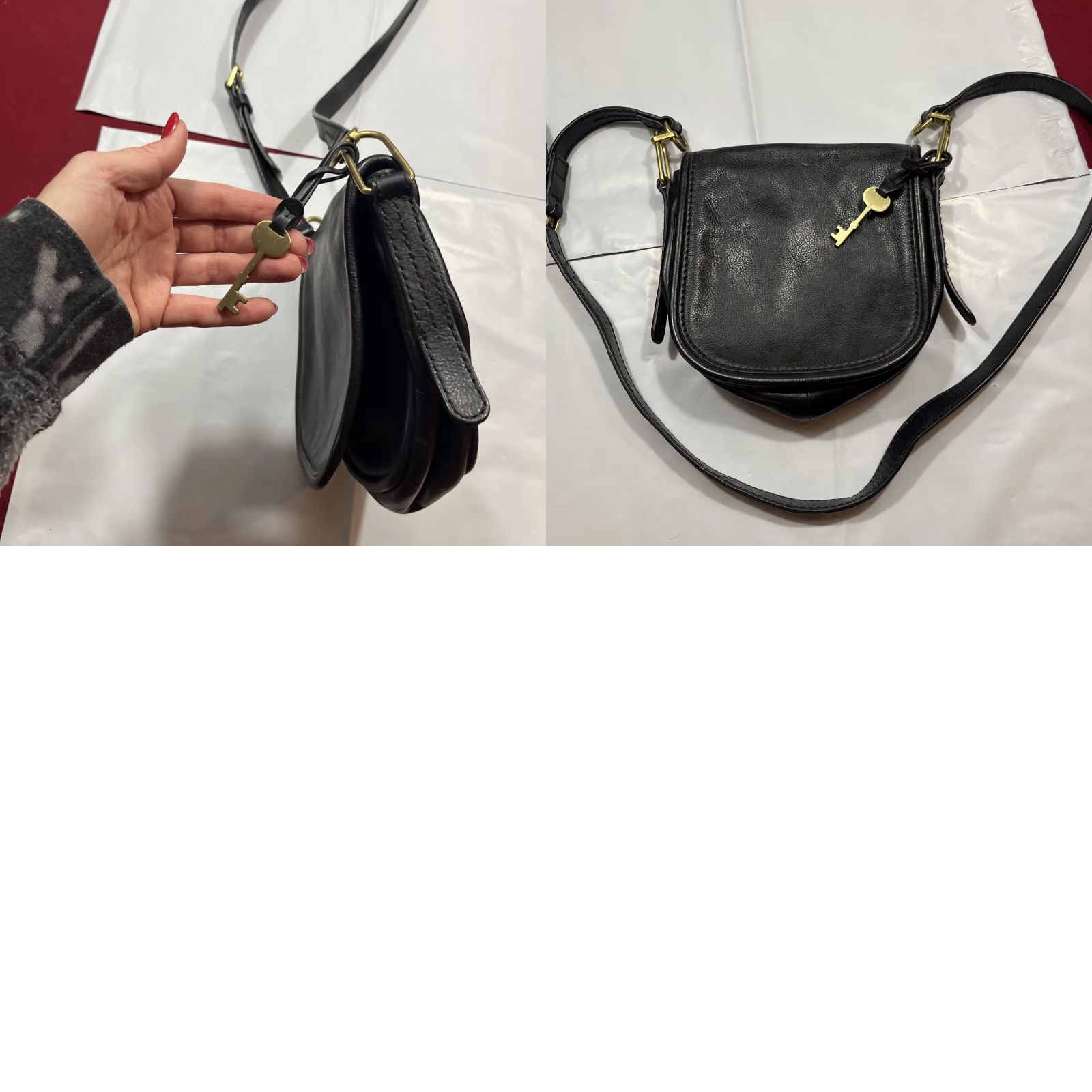 Fossil Fossil Black LEATHER Purse Evening Bag Crossbody Strap Flap Closure Magnetic Snap Dressy Cross-Body Bag Size ONE SIZE - 10 Thumbnail