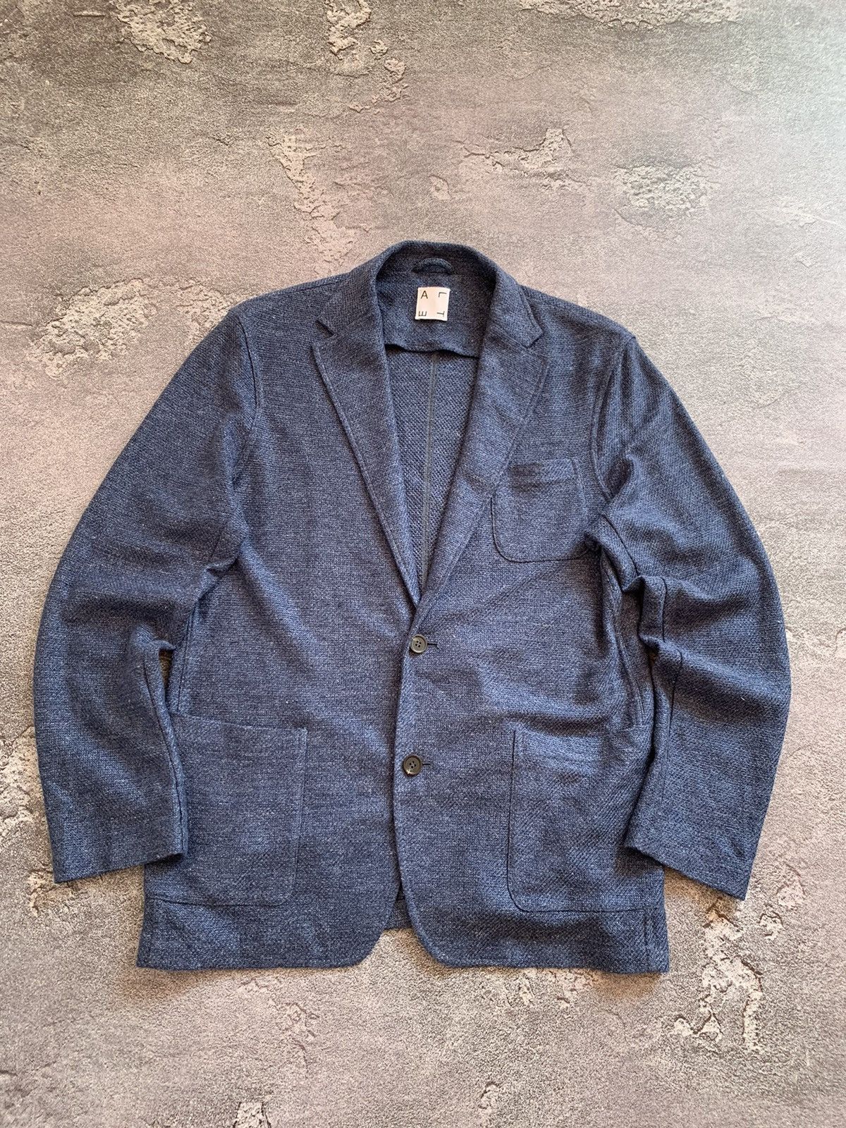 Altea Altea Alfonso Melange 100% Linen Blue Blazer L Size Size 44S - 3 Thumbnail