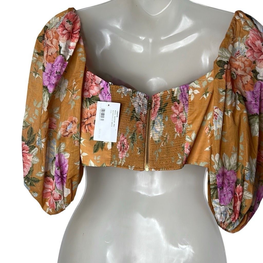 Zimmermann NWT ZIMMERMANN Cropped floral-print cotton-voile top puff sleeves (300) Size S / US 4 / IT 40 - 7 Thumbnail