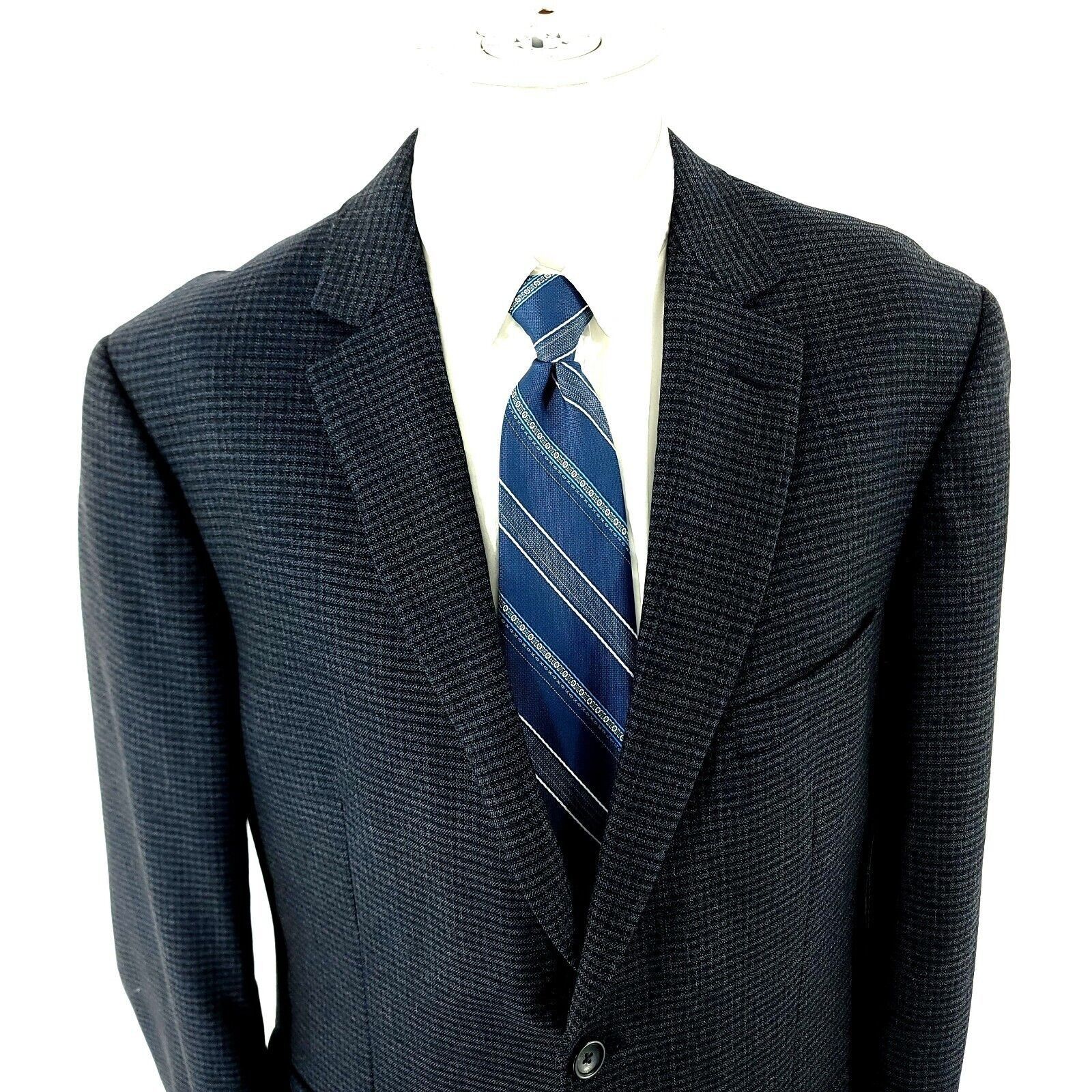 Pronto Uomo Pronto Uomo Platinum Wool 2 Button Sport Coat 42R Blue Check Size 42R - 1 Thumbnail