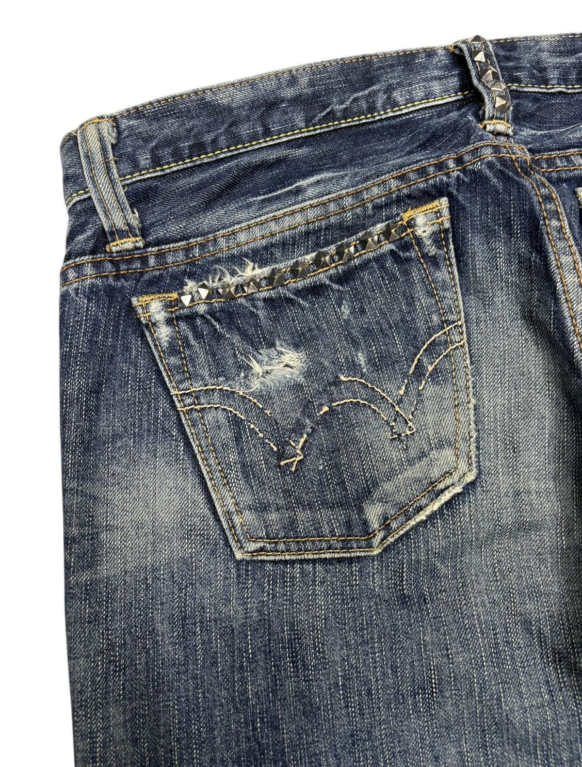 Who Decides War 🔥Edwin 503 Pierced & Studs Flared Jeans Low Rise Size US 32 / EU 48 - 8 Thumbnail