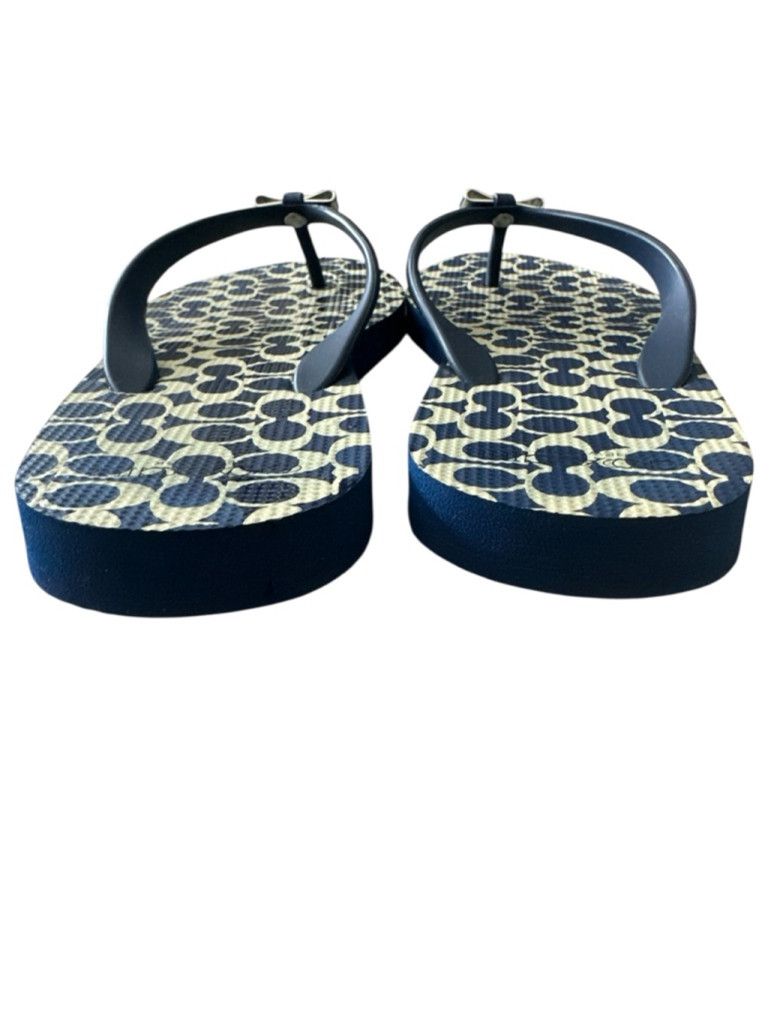 Coach EUC Coach Amel Thong Bow Sandal Blue & Cream Size 7-8 US Size US 7 / IT 37 - 6 Thumbnail