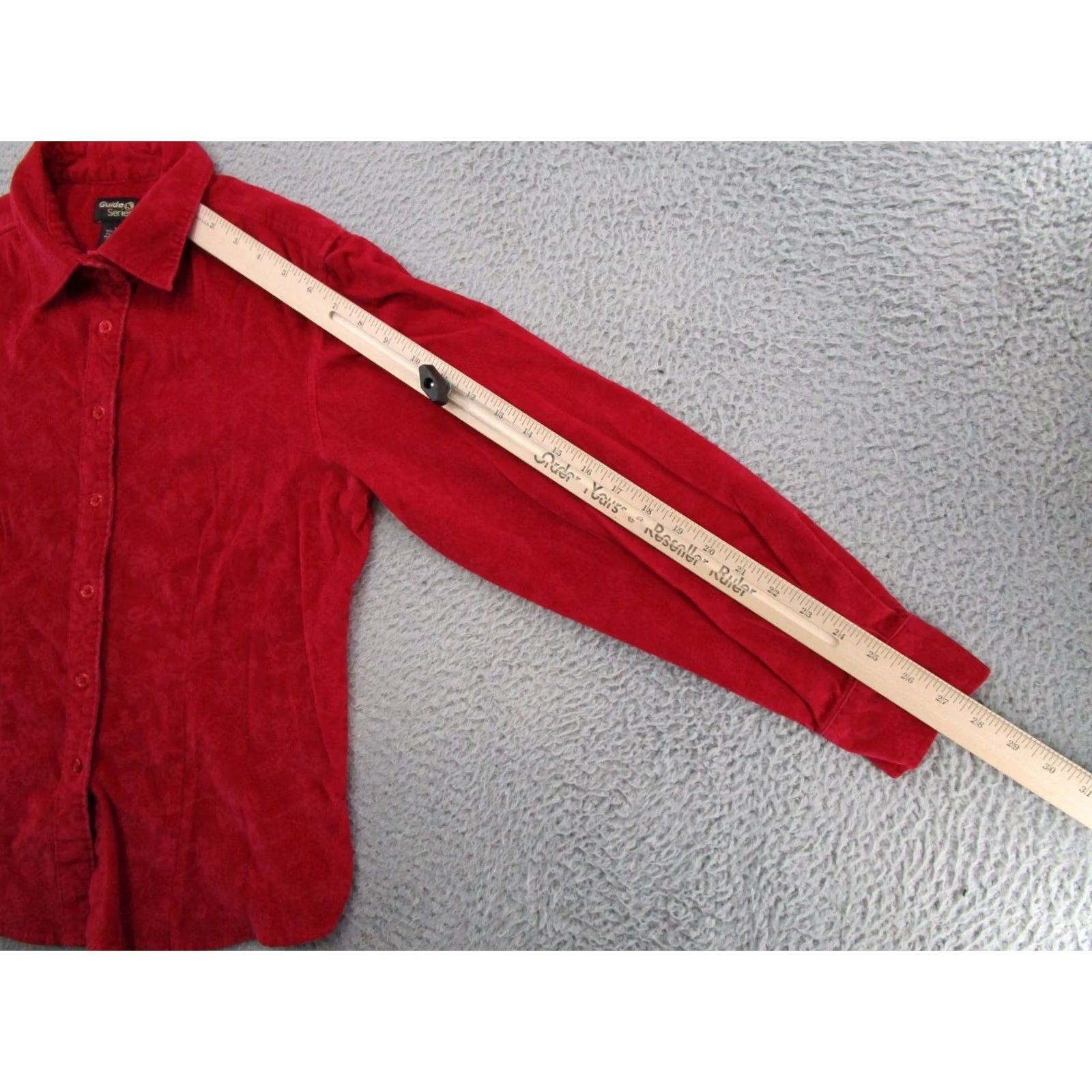 Vintage Guide Series Women's Red Corduroy Floral Button Up Long Sleeve Shirt S Size S / US 4 / IT 40 - 7 Thumbnail