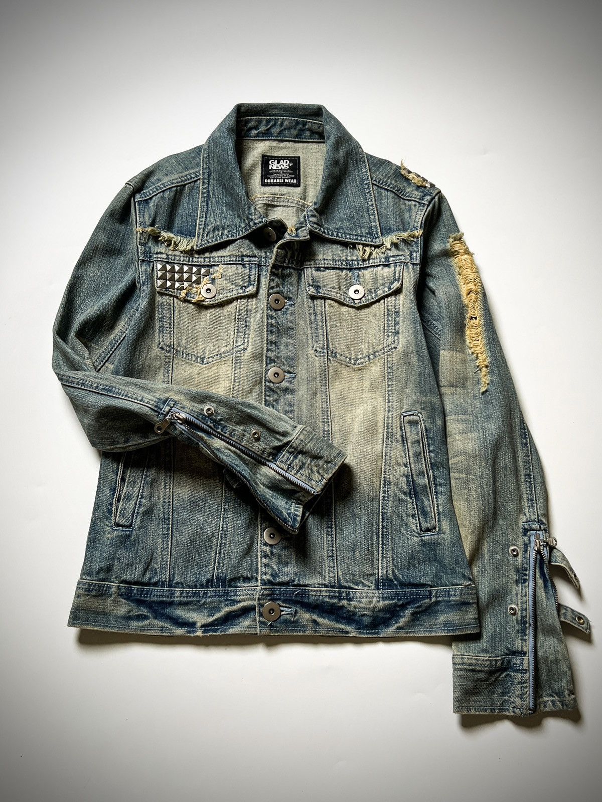 Japanese Brand GLAD NEWS Mudwash Distressed Studded Punk Archive Jacket Y2K Size US S / EU 44-46 / 1 - 7 Thumbnail