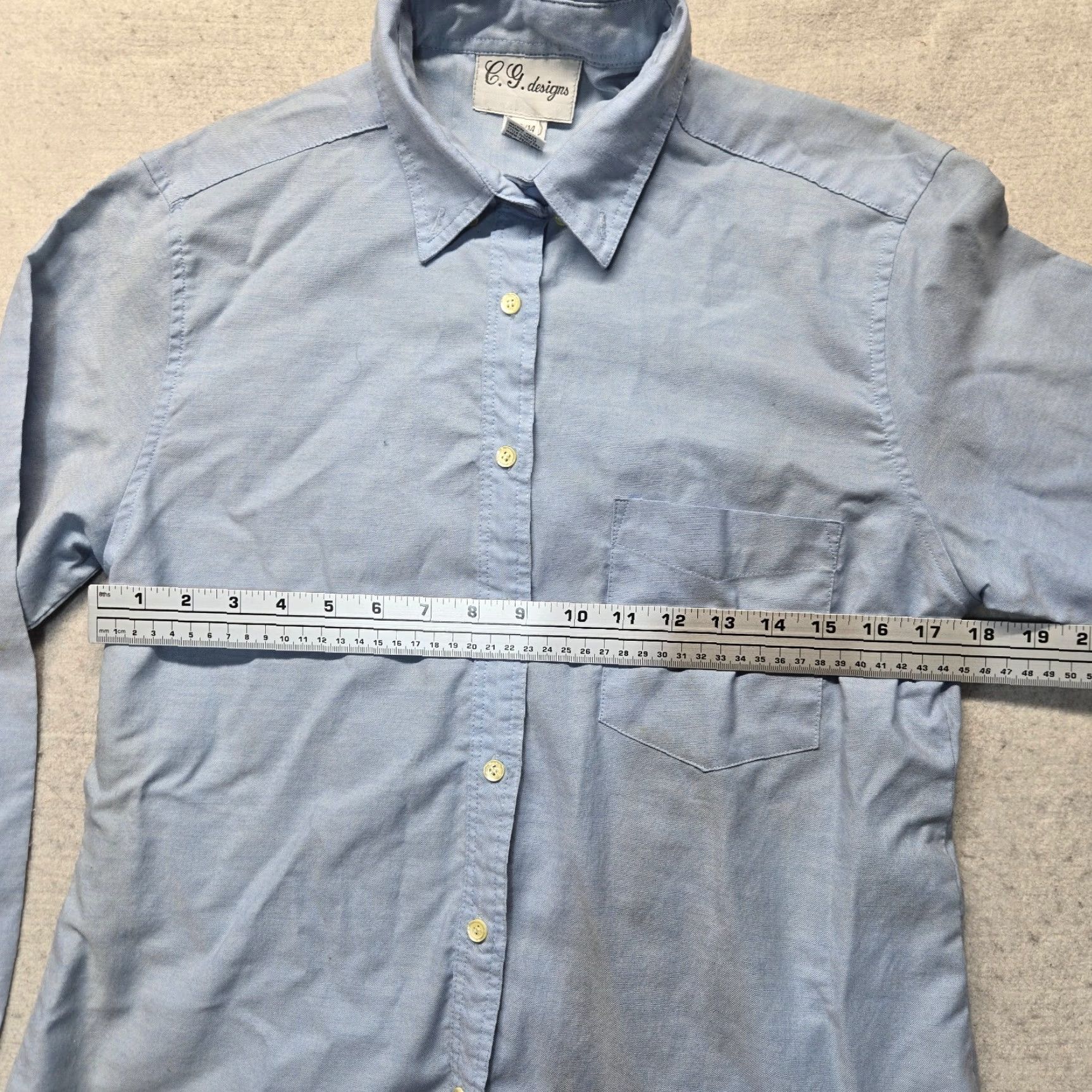 Vintage C.G. Designs Solid Blue Button Up Long Sleeve Shirt Adult Women Size 13 / 14 Shirt Women Blue 14's Womens Size XL / US 12-14 / IT 48-50 - 4 Thumbnail