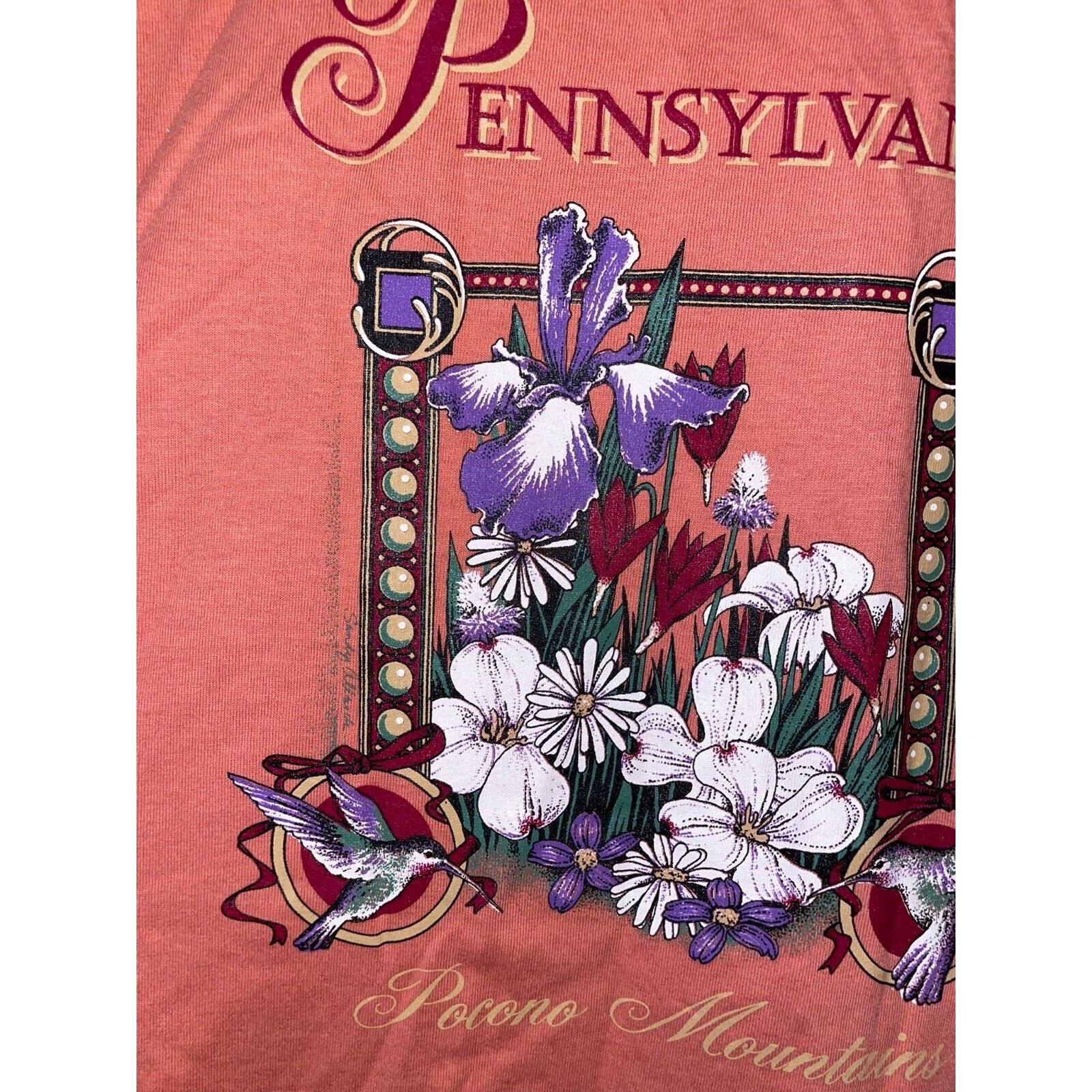 Jerzees Vintage Pocono Mountains Shirt 90s Peach Tee Pink 1990s L Size US L / EU 52-54 / 3 - 3 Thumbnail