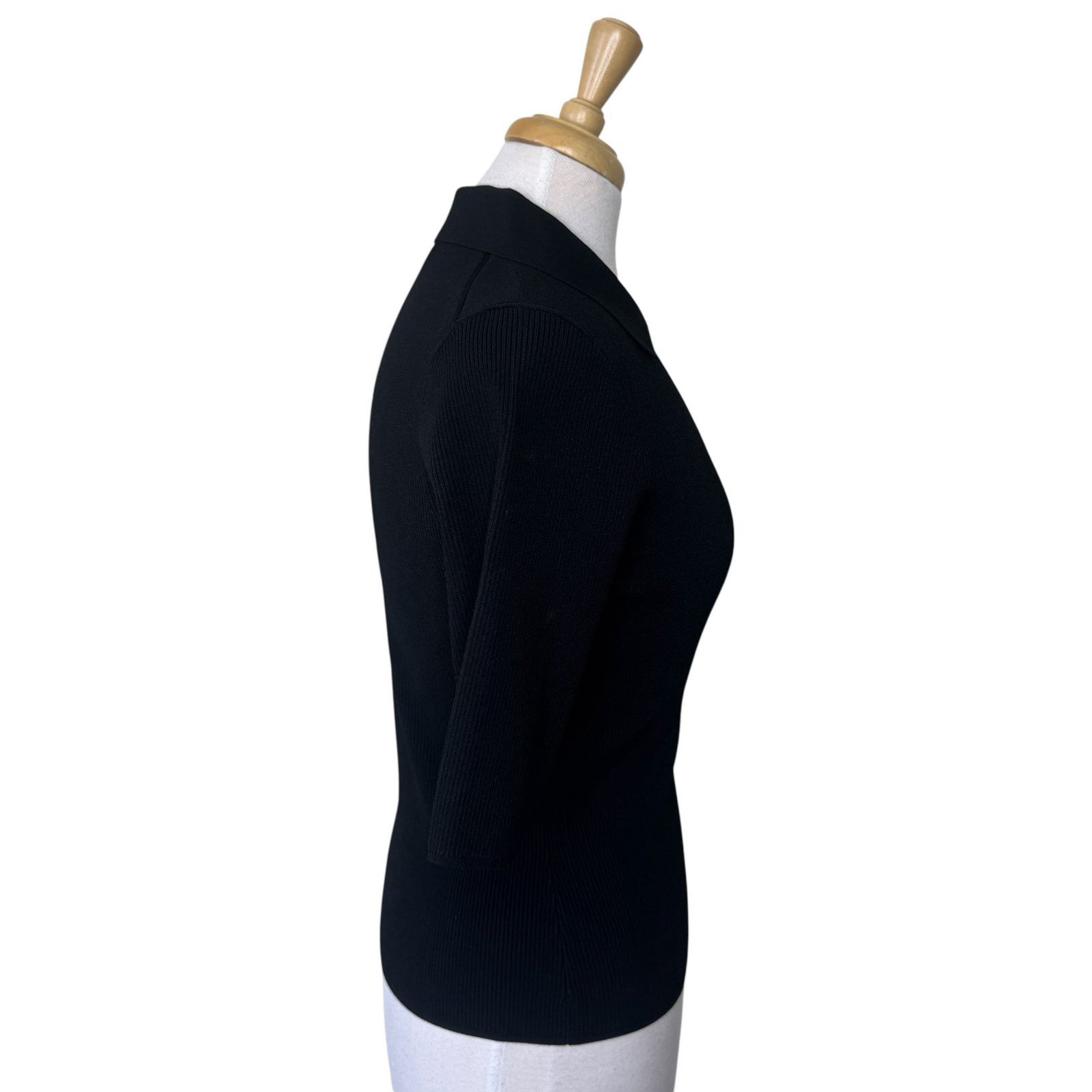 Veronica Beard VERONICA BEARD Emily Polo Collared Shirt Black Stretch Knit Size M / US 6-8 / IT 42-44 - 5 Thumbnail