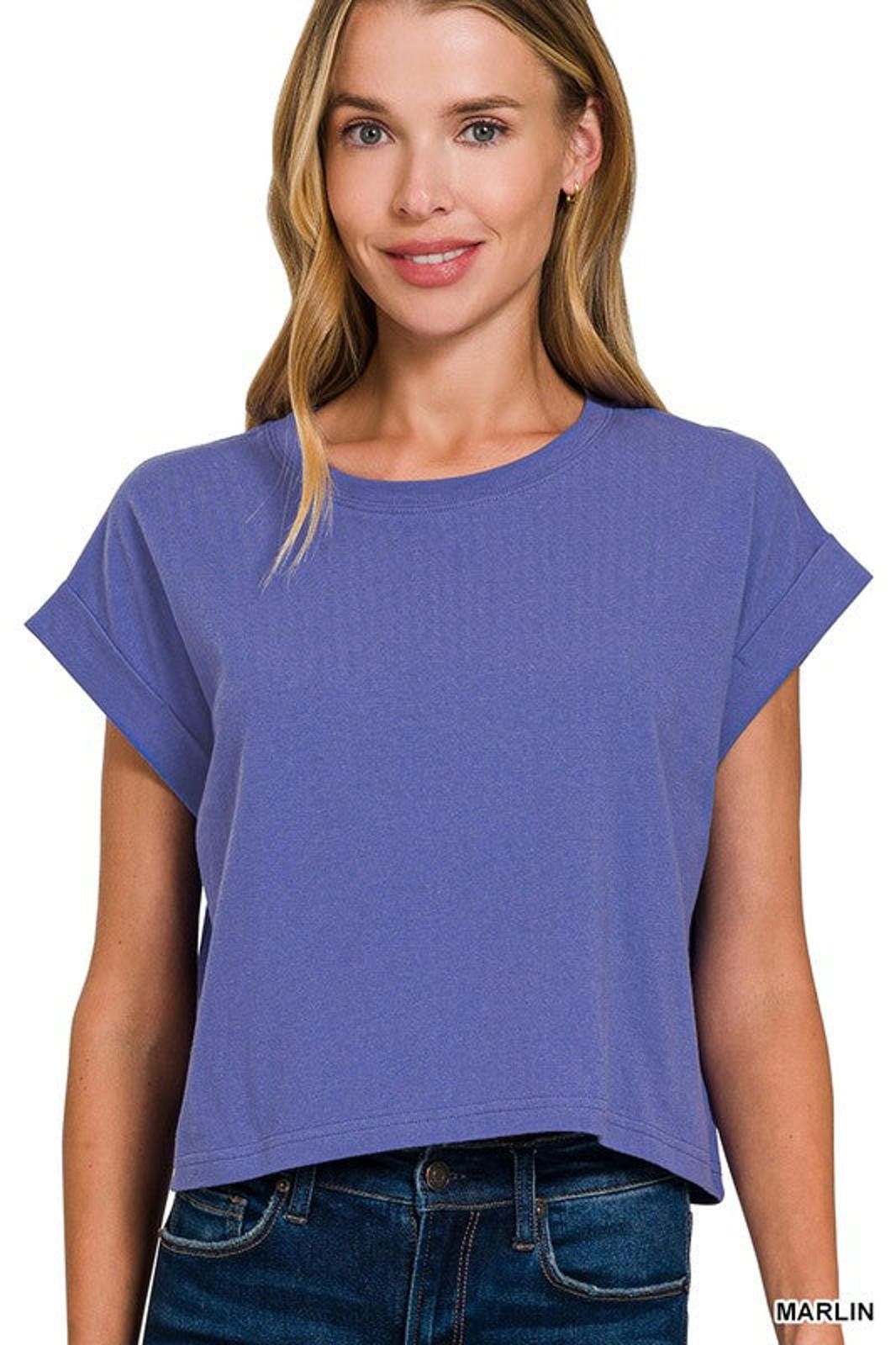 Other Cotton Folded Sleeve Top Zenana in Multiple Colors Size S / US 4 / IT 40 - 1 Thumbnail