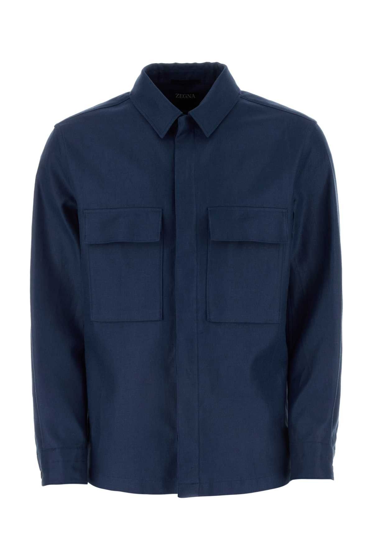 image of Ermenegildo Zegna Blue Linen Shirt, Men's (Size Large)