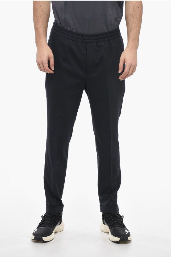image of Neil Barrett Virgin Wool Blend Loose Fit Pants With Wasitband in Blue, Men's (Size 33)