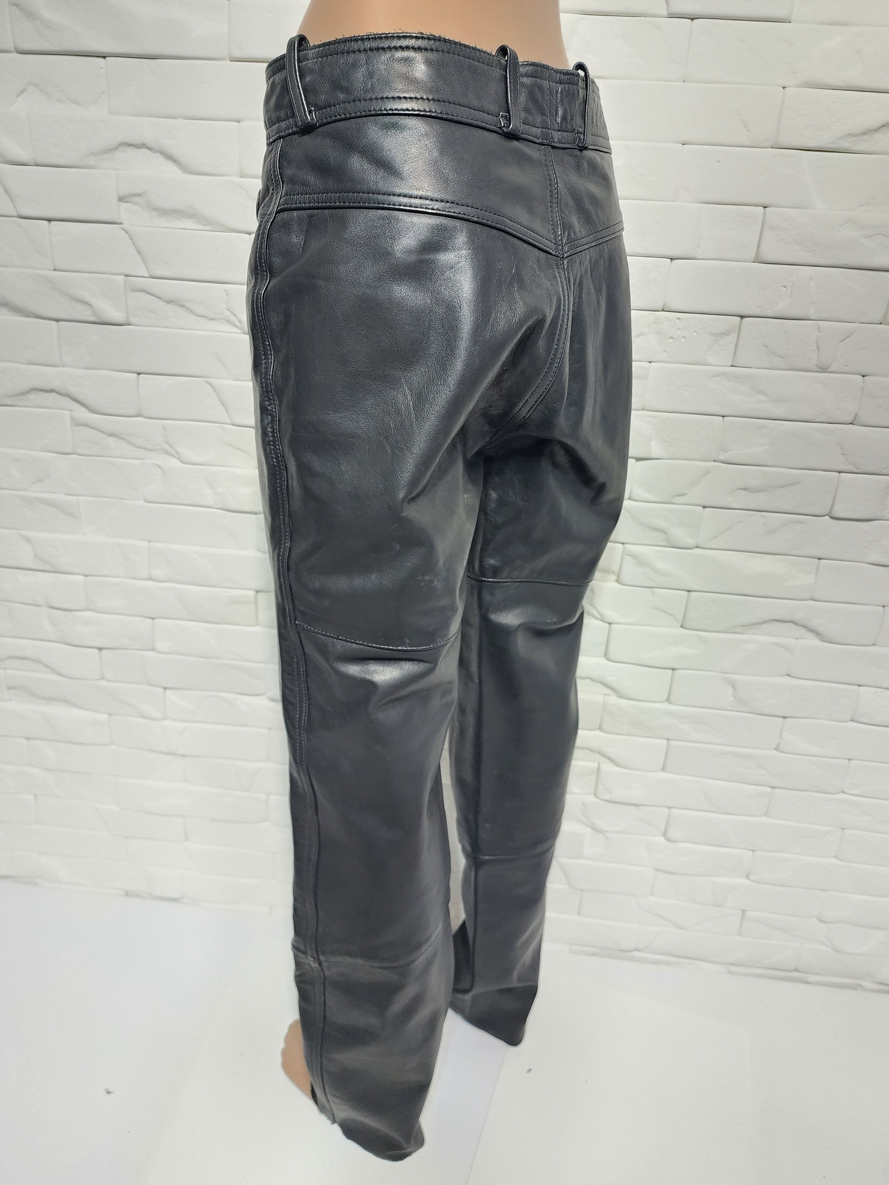 Genuine Leather Men's Black Leather Biker Pants: Size US 31 - 7 Thumbnail