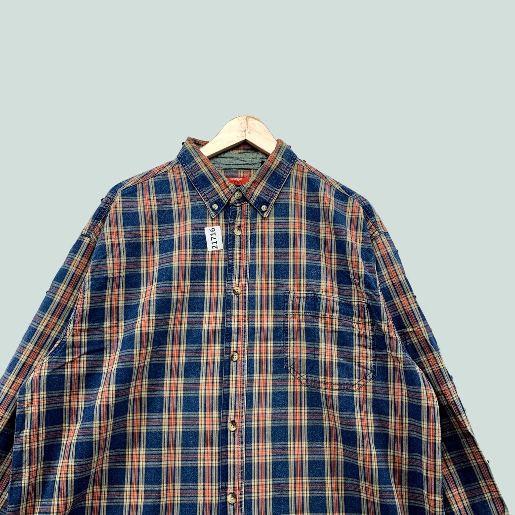 Wrangler Wrangler Hero Button Down Shirt Plaid Long Sleeve Mens XL Blue Red 26x31 Size US XL / EU 56 / 4 - 1 Thumbnail