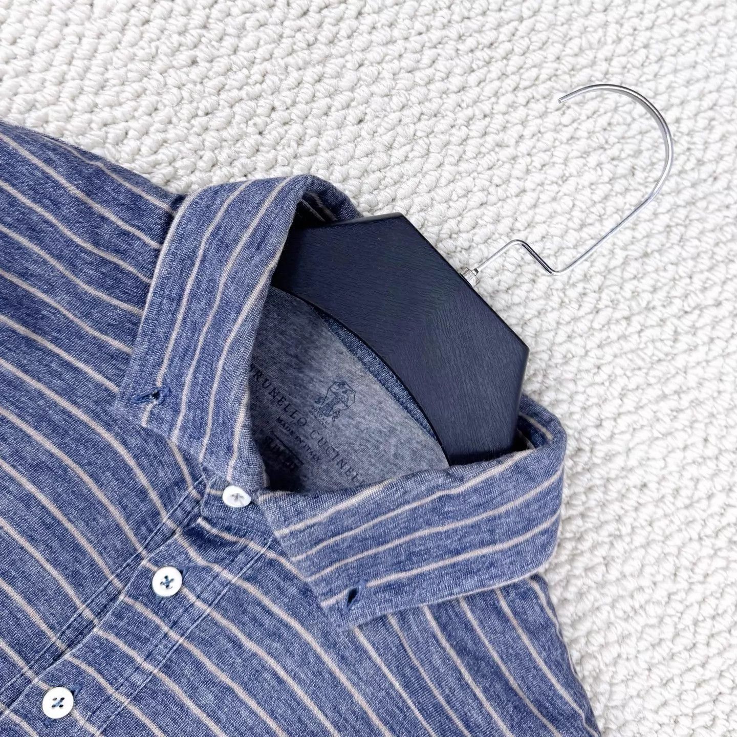 Brunello Cucinelli BC Gray Stripe Polo Shirt M Mother of Pearl Buttons 99New Size US M / EU 48-50 / 2 - 3 Thumbnail