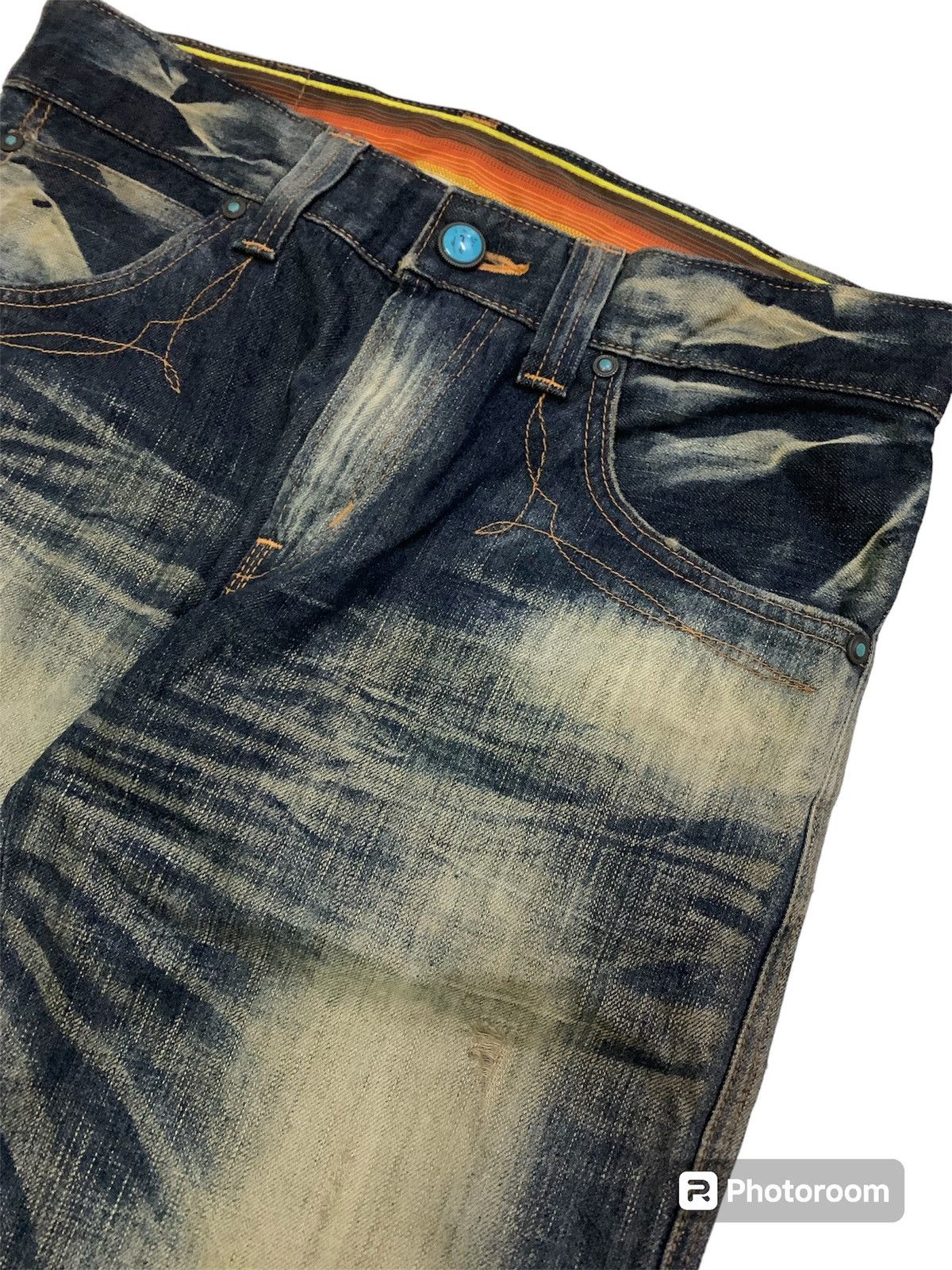 Edwin 💥Vintage 90s Flare Edwin Blue Trip Denim Size US 33 - 2 Thumbnail