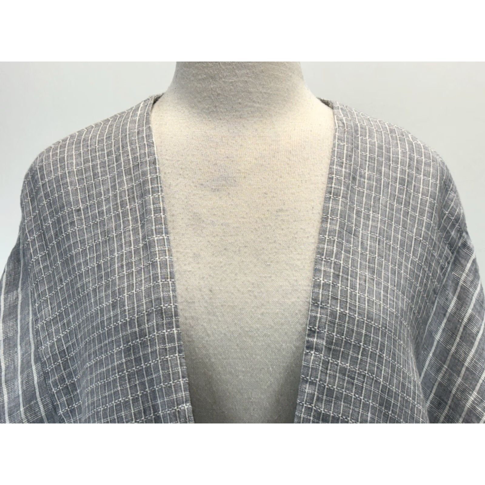 Vintage POETRY 100% Linen Kimono Jacket Women’s Large Regular 16/18 Grey White Check Lagenlook Minimal Pockets Lightweight Breathable Size XXL / US 16-18 / IT 52-54 - 5 Thumbnail