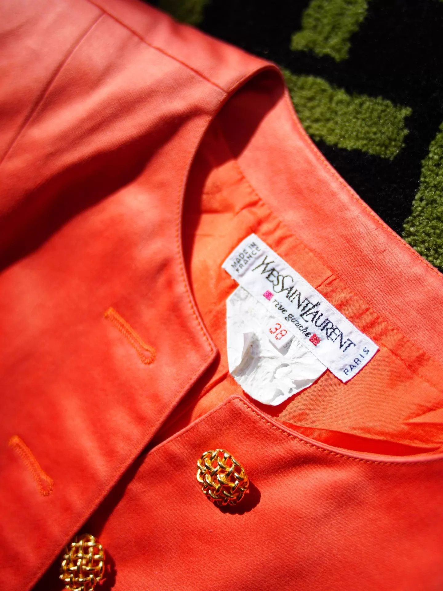 Yves Saint Laurent YSL 1993 Left Bank Orange Red Blazer Gold Buttons Women's Size XS / US 0-2 / IT 36-38 - 5 Thumbnail