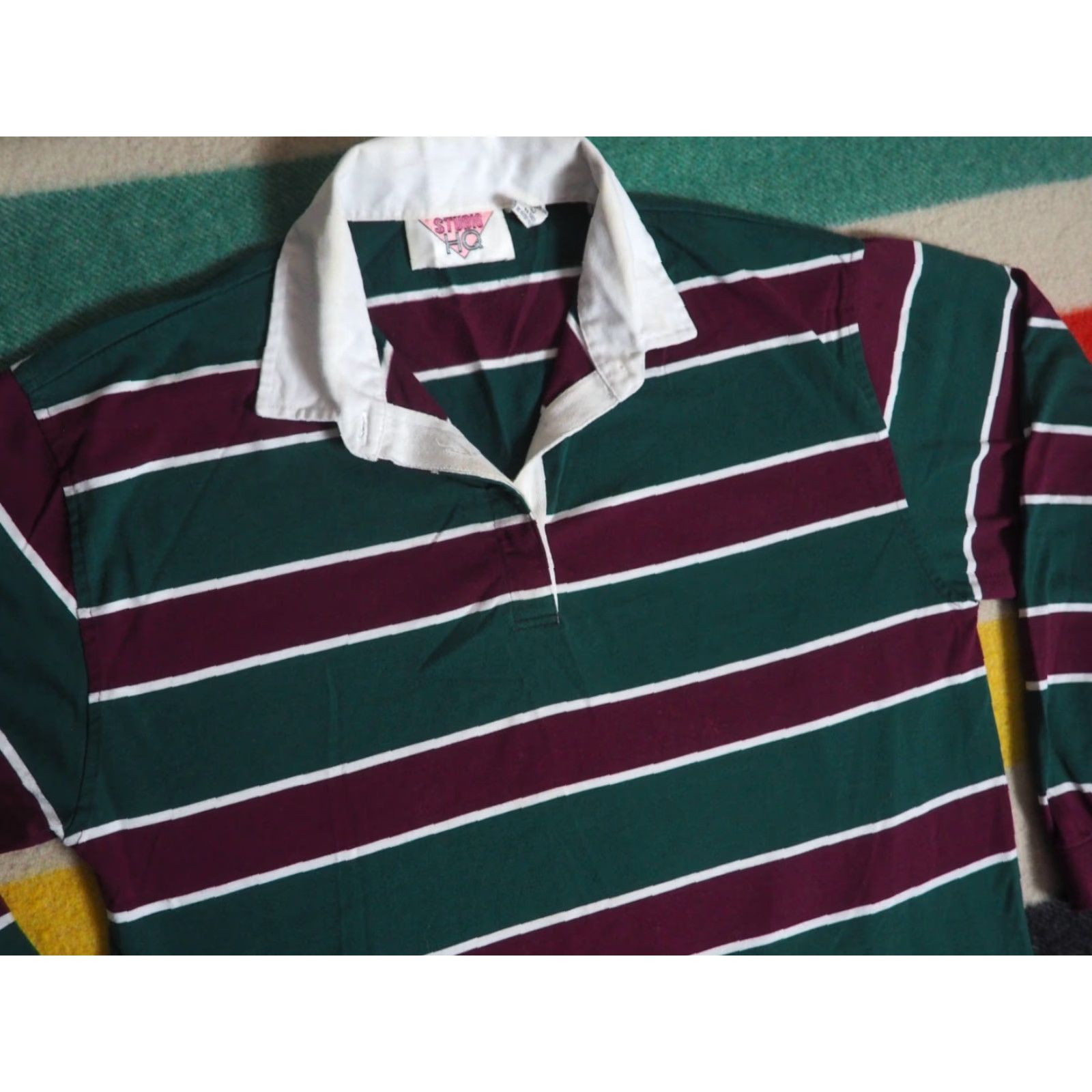 Vintage VTG Studio HQ Rugby Shirt L/S Pullover Mens L green 1990s Polo Sportswear/Beach Cotton Blend Size US L / EU 52-54 / 3 - 2 Thumbnail
