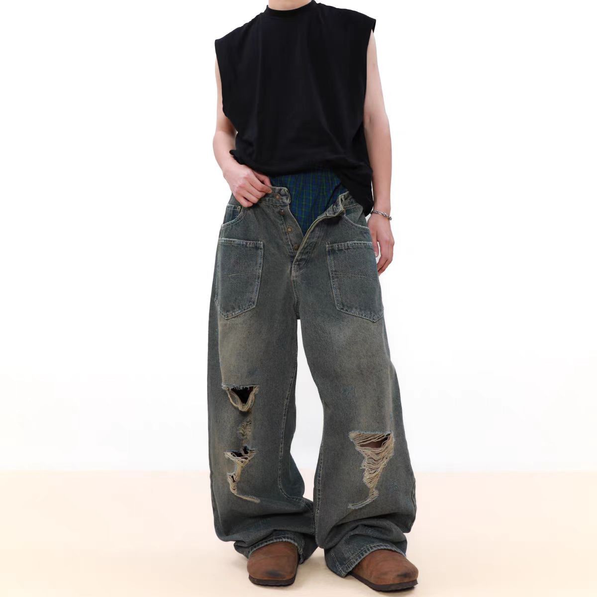 Japanese Brand × Jean High Street Ripped Straight Loose Vintage Jeans Size US 30 / EU 46 - 3 Thumbnail