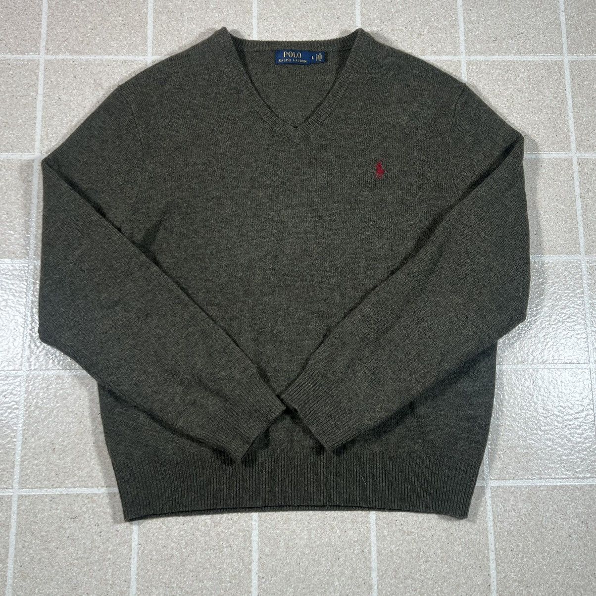 Polo Ralph Lauren × Vintage Polo Ralph Lauren 100% Wool V Neck Sweater Olive Green Size US L / EU 52-54 / 3 - 1 Thumbnail