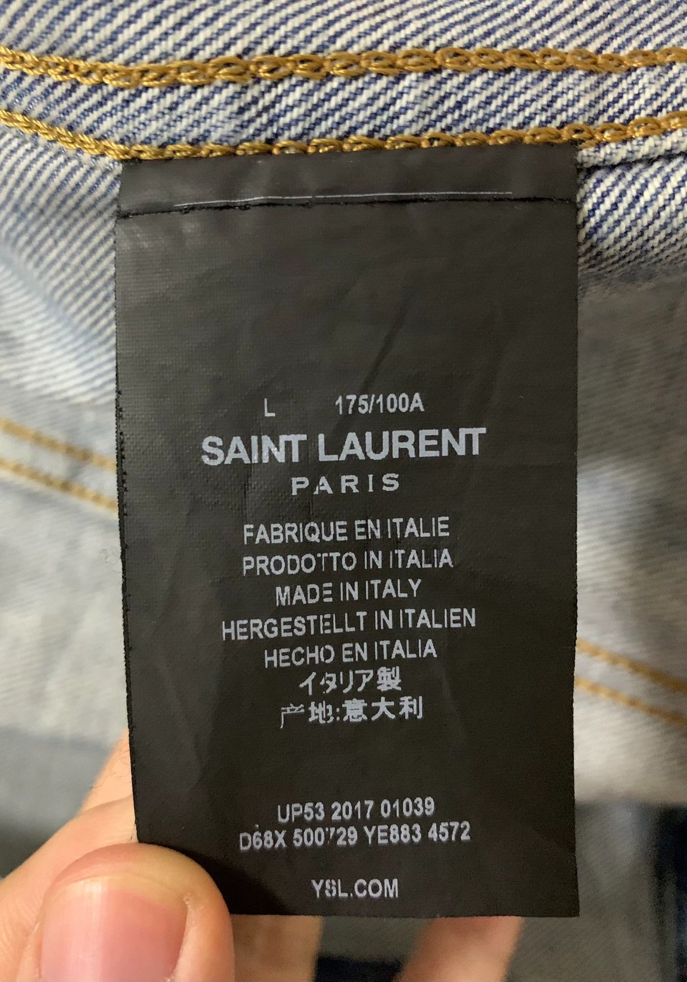 Saint Laurent Paris SLP 18ss Blue Ripple Distressed Denim Jkt L Size US L / EU 52-54 / 3 - 4 Thumbnail