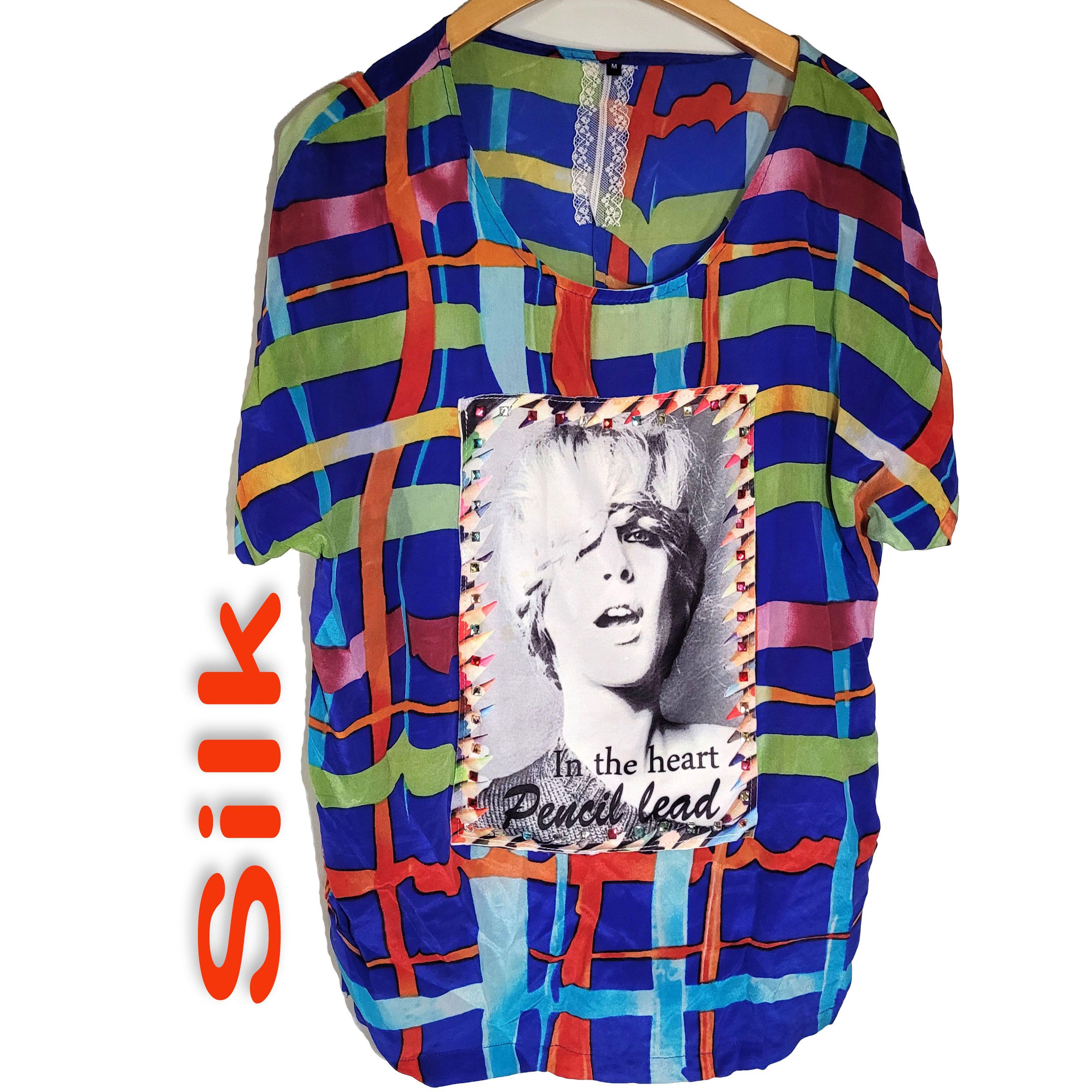 Other Women's 100% Silk Size L Short Sleeve Top Shirt SDK366 Size L / US 10 / IT 46 - 1 Thumbnail
