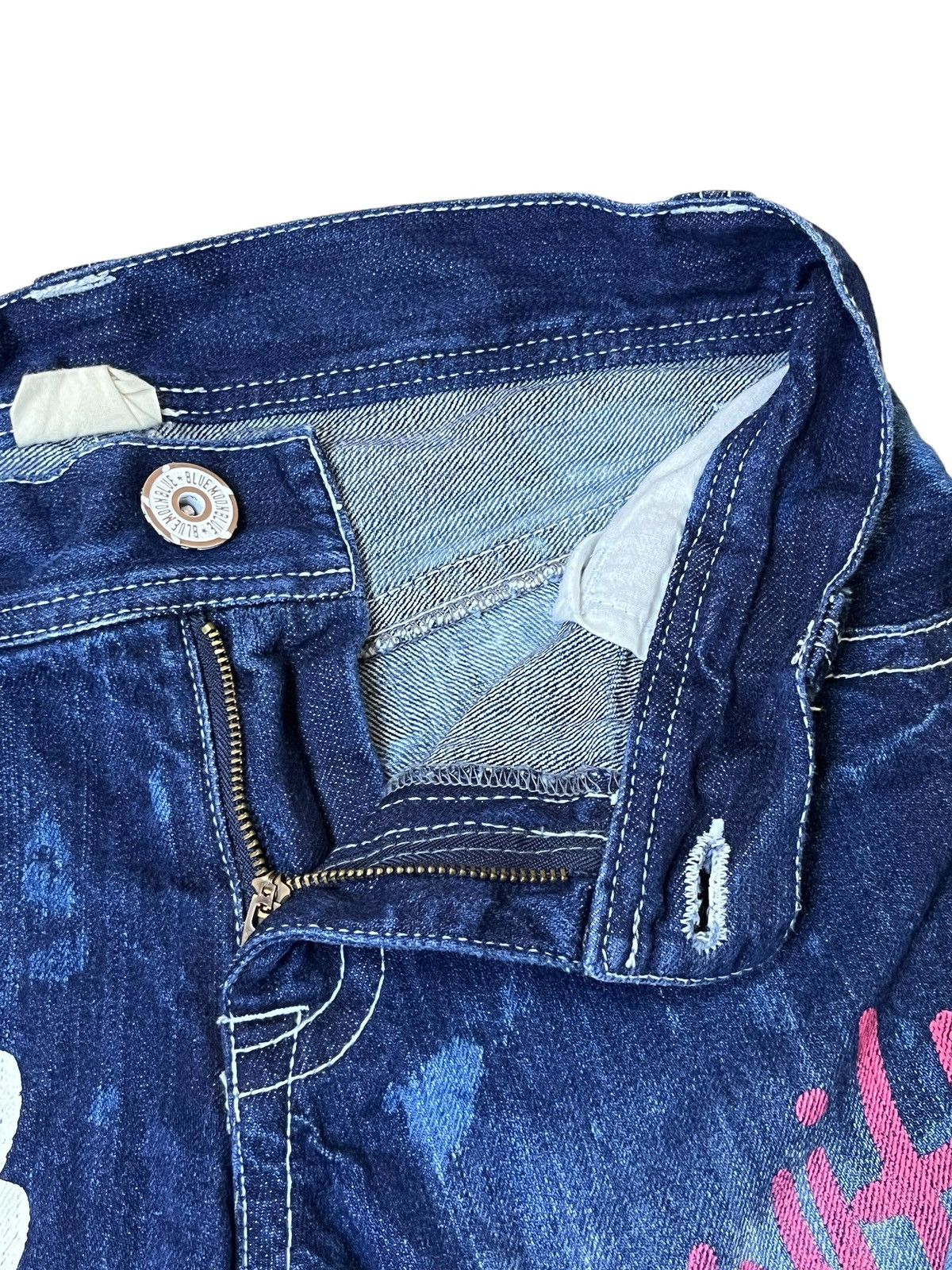 Japanese Brand SICK🔥JAPANESE BMB BLUE MOON BLUE STRAIGHT LEG PAINTED JEANS Size US 32 / EU 48 - 9 Thumbnail
