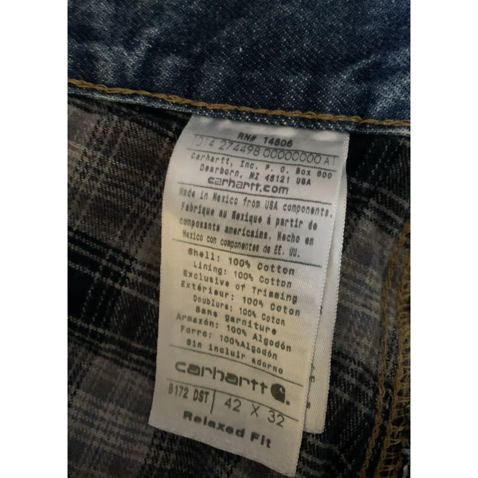 Carhartt Carhartt Jeans Mens 42x32 Blue Denim Straight Relaxed Lined Workwear Pants Size US 42 / EU 58 - 3 Thumbnail