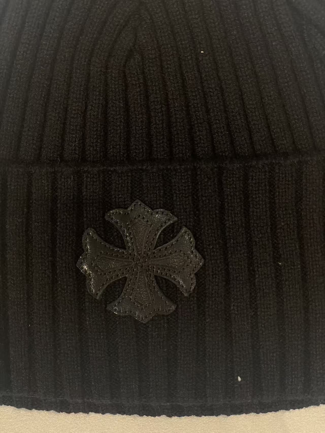 Chrome Hearts Chrome Hearts Black Cashmere Leather Cross Beanie Size ONE SIZE - 3 Thumbnail