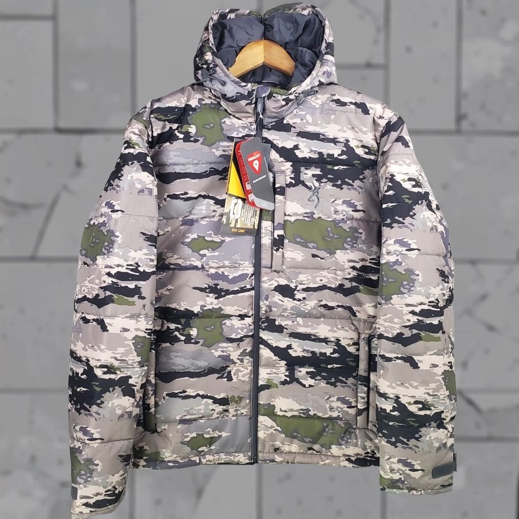 Vintage Browning Mens Full Zip Hooded Ovix Camouflage Primaloft Silver Insulated Jacket Training Weather Wear Jacket Size US L / EU 52-54 / 3 - 1 Thumbnail