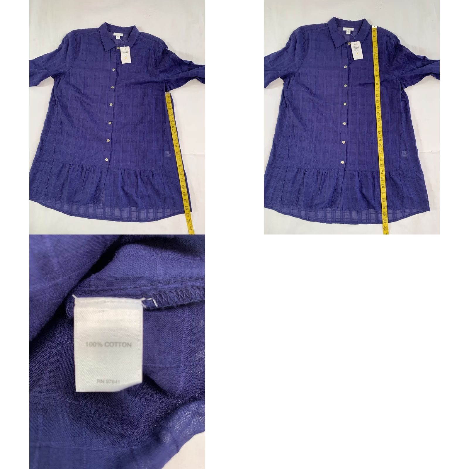 J. Jill J. Jill Shirt Womens MT Blue Sheer Gauzy 3/4 Sleeve Button-Up Top Size M / US 6-8 / IT 42-44 - 8 Thumbnail