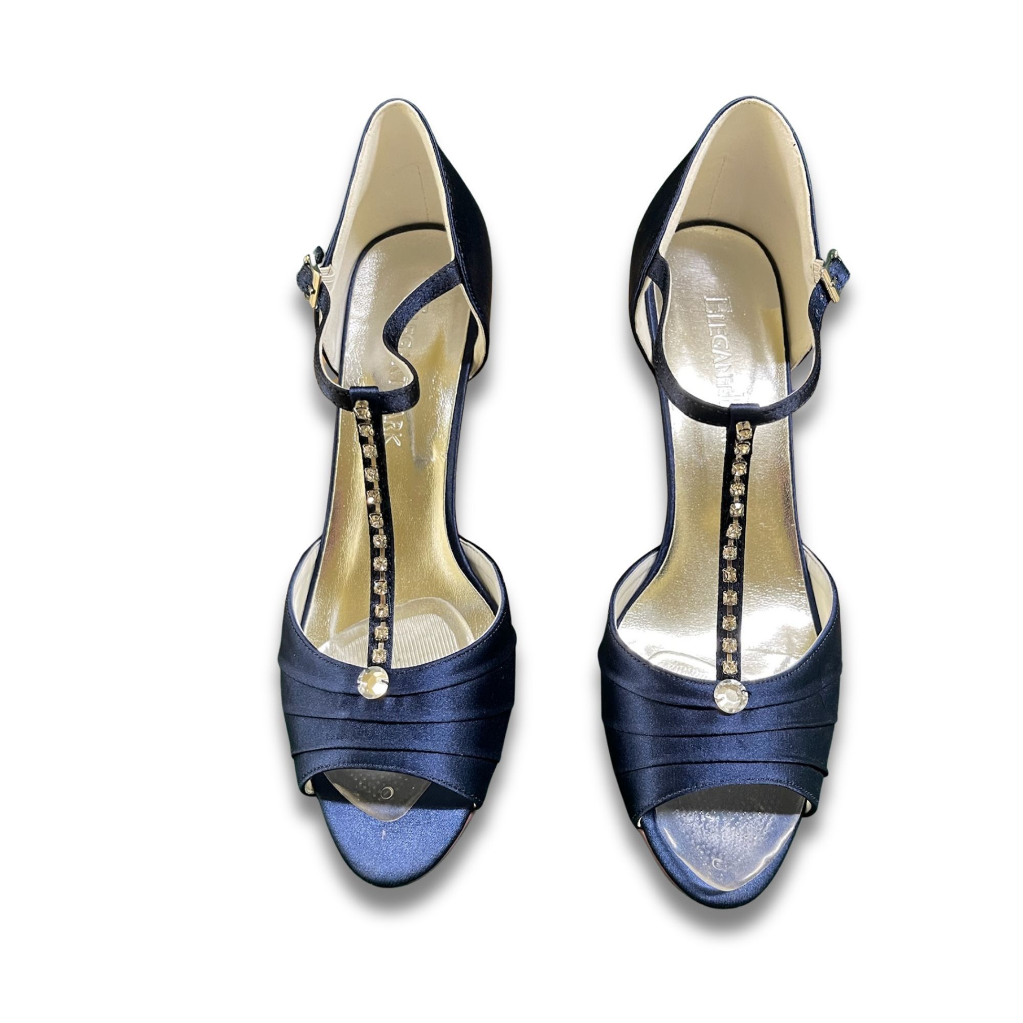 Other ELEGANT PARK Womens Blue Satin Rhinestone T-Strap Heels Size Size US 7 / IT 37 - 2 Thumbnail