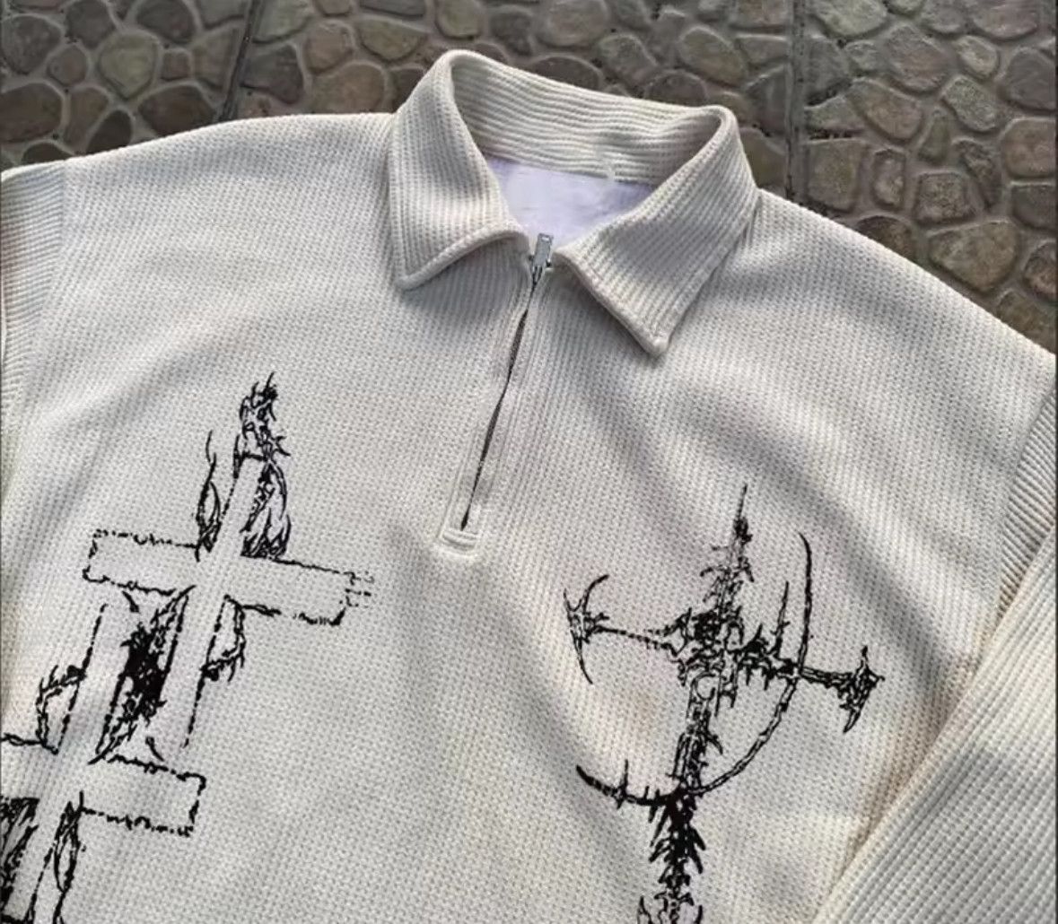 Japanese Brand Y2K Goth Hip Hop Sketch Cross Gun Polo Sweater Sweatshirt Size US M / EU 48-50 / 2 - 4 Thumbnail