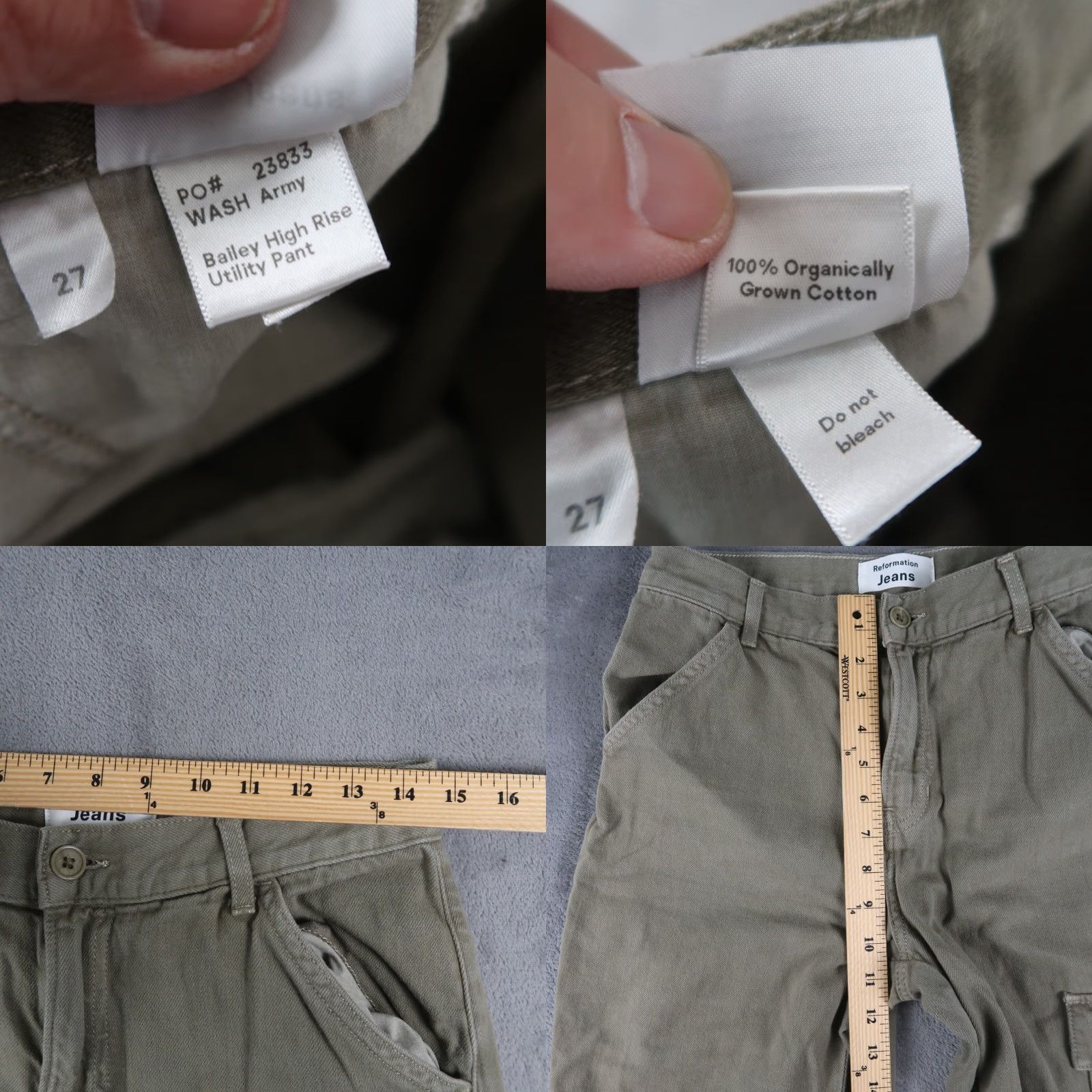Reformation Reformation Womens Bailey High Rise Utility Cargo Pants Cotton Army Green Size 27" / US 4 / IT 40 - 8 Thumbnail