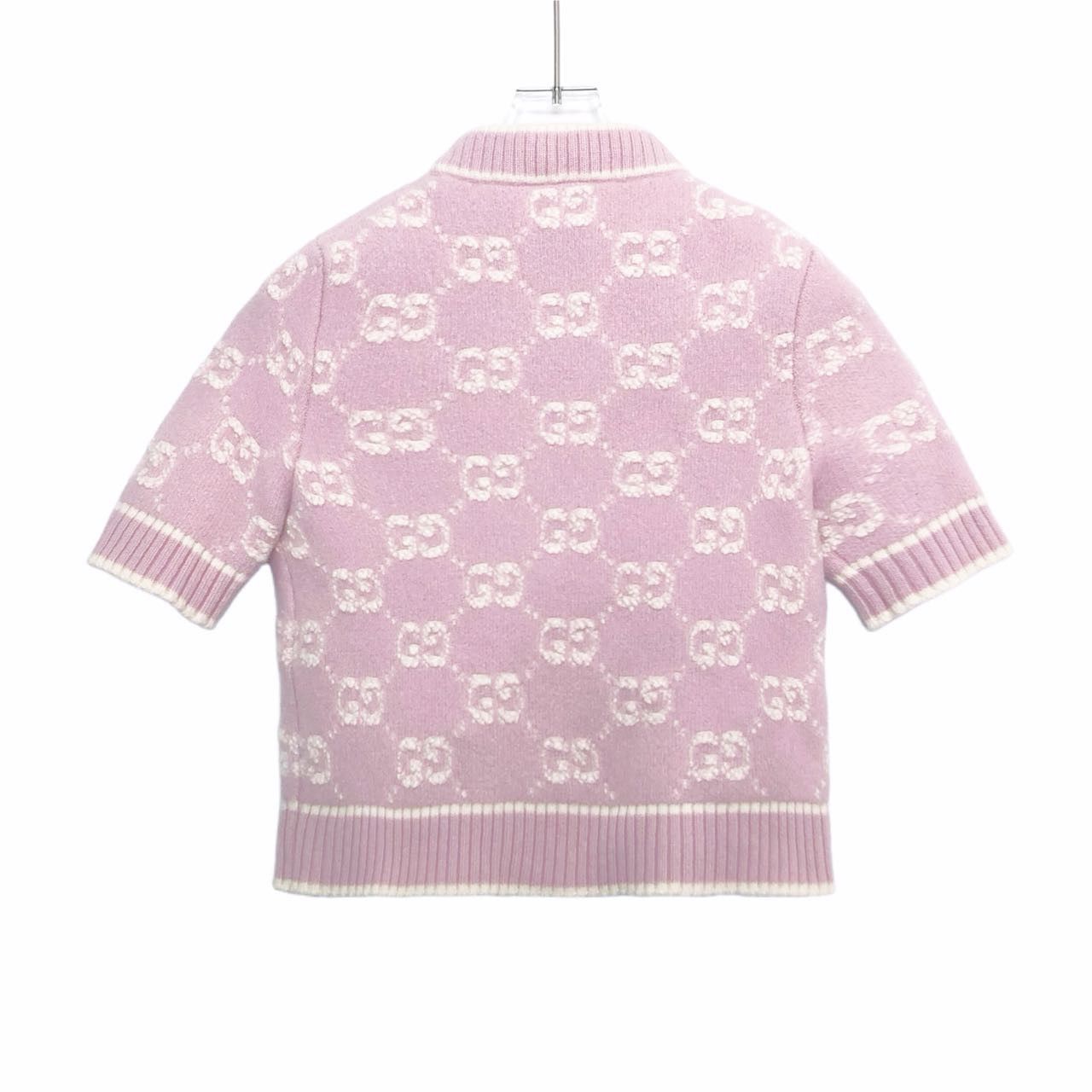 Gucci Gucci Pink Jacquard Wool Short Sleeve Sweater K26WX Size XS / US 0-2 / IT 36-38 - 2 Thumbnail